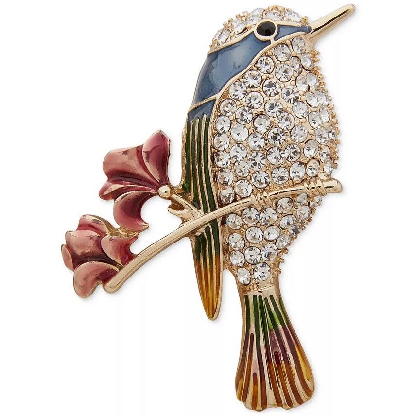 Anne Klein Anne Klein Gold-Tone Multi Crystal Bird on Branch Pin | NWT Size ONE SIZE - 1 Thumbnail