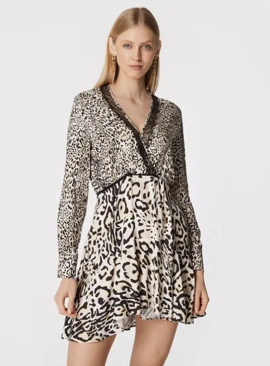 Pinko PINKO Animal Print Leopard V-Neck Lace Dress ( US 2 ) Size XS / US 0-2 / IT 36-38 - 2 Thumbnail