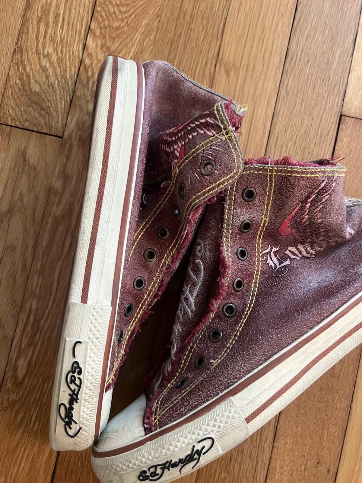 Converse × Ed Hardy × Vintage vintage red ed hardy converse shoes size 8 y2k vintage Size ONE SIZE - 3 Thumbnail