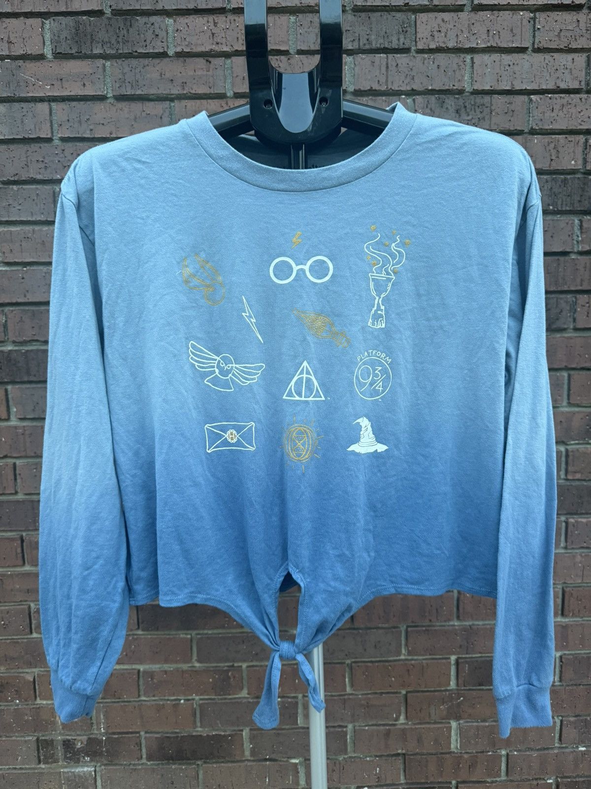 Other Harry Potter Long Sleeve Cropped Top Front Tie Blue Shirt Size L / US 10 / IT 46 - 4 Thumbnail