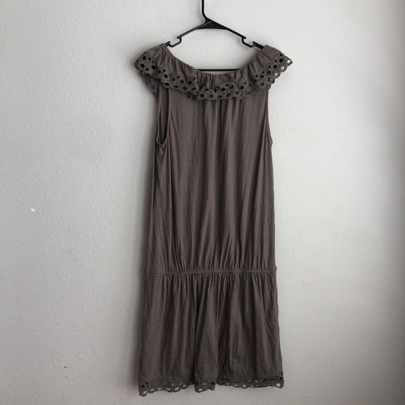 Express Gray eyelet trim tunic dress with drawstring by Express Size L / US 10 / IT 46 - 5 Thumbnail