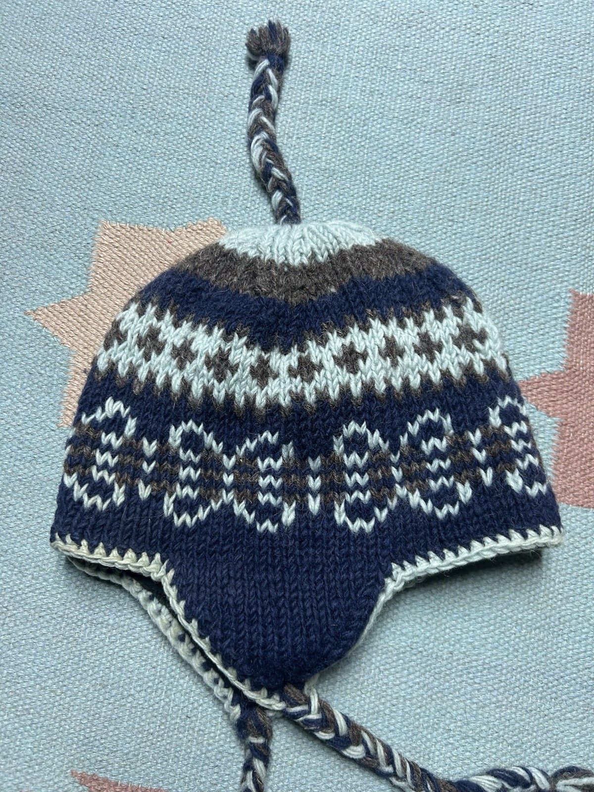 Vintage Vtg wool knit beanie toboggan winter made in Nepal line OSFA Size ONE SIZE - 2 Thumbnail
