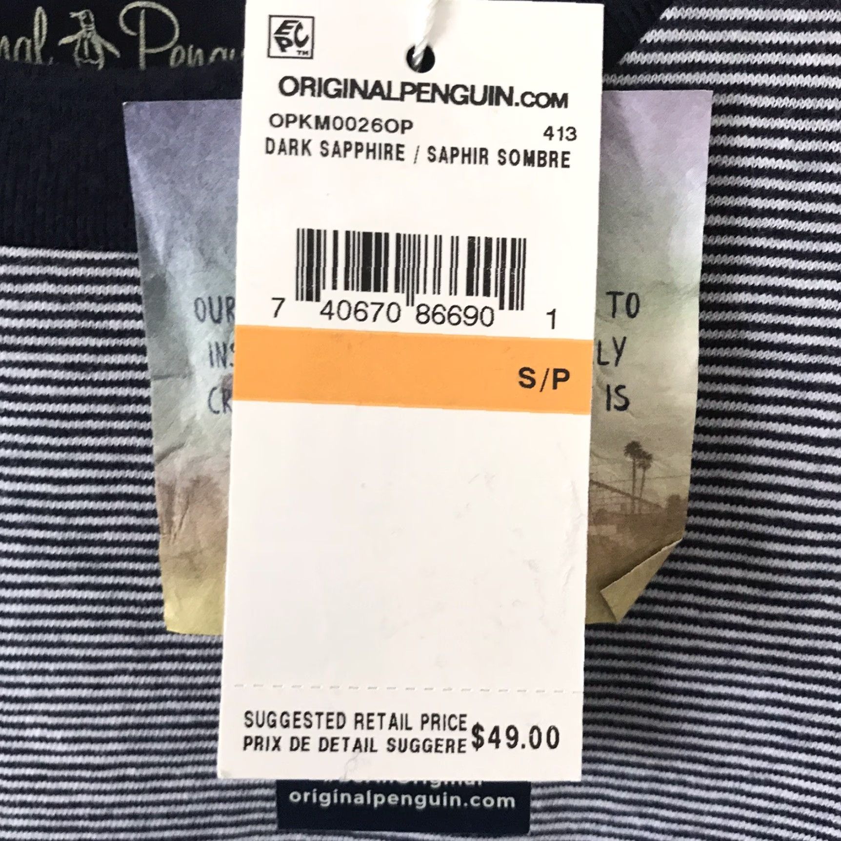 Original Penguin Original Penguin Shirt Mens Small Slub Navy Striped Pocket T-Shirt 100% Cotton Size US S / EU 44-46 / 1 - 4 Thumbnail