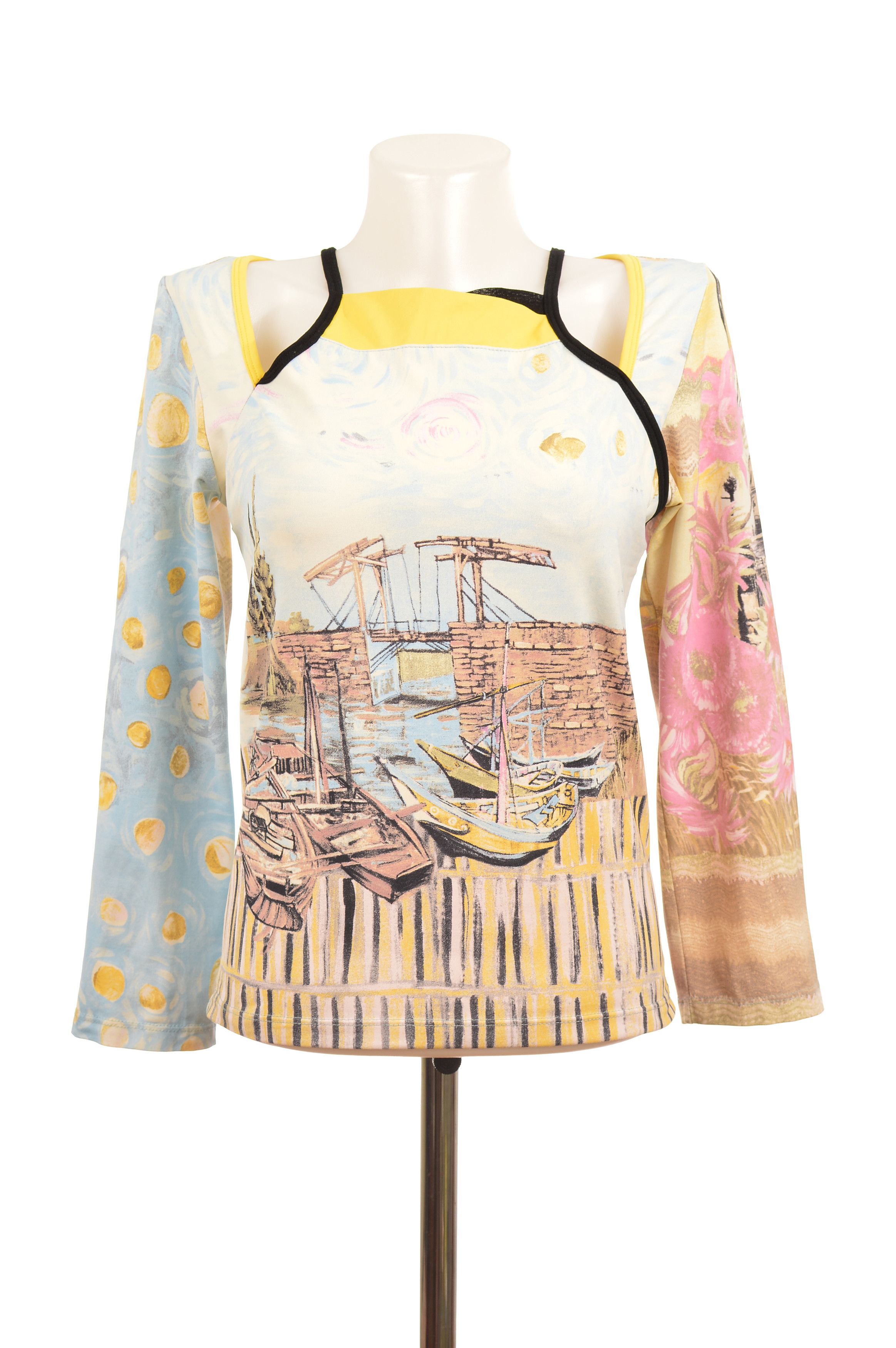 Designer Save the Queen Boat Wharf Dock Print Blouse Top Size M / US 6-8 / IT 42-44 - 1 Thumbnail