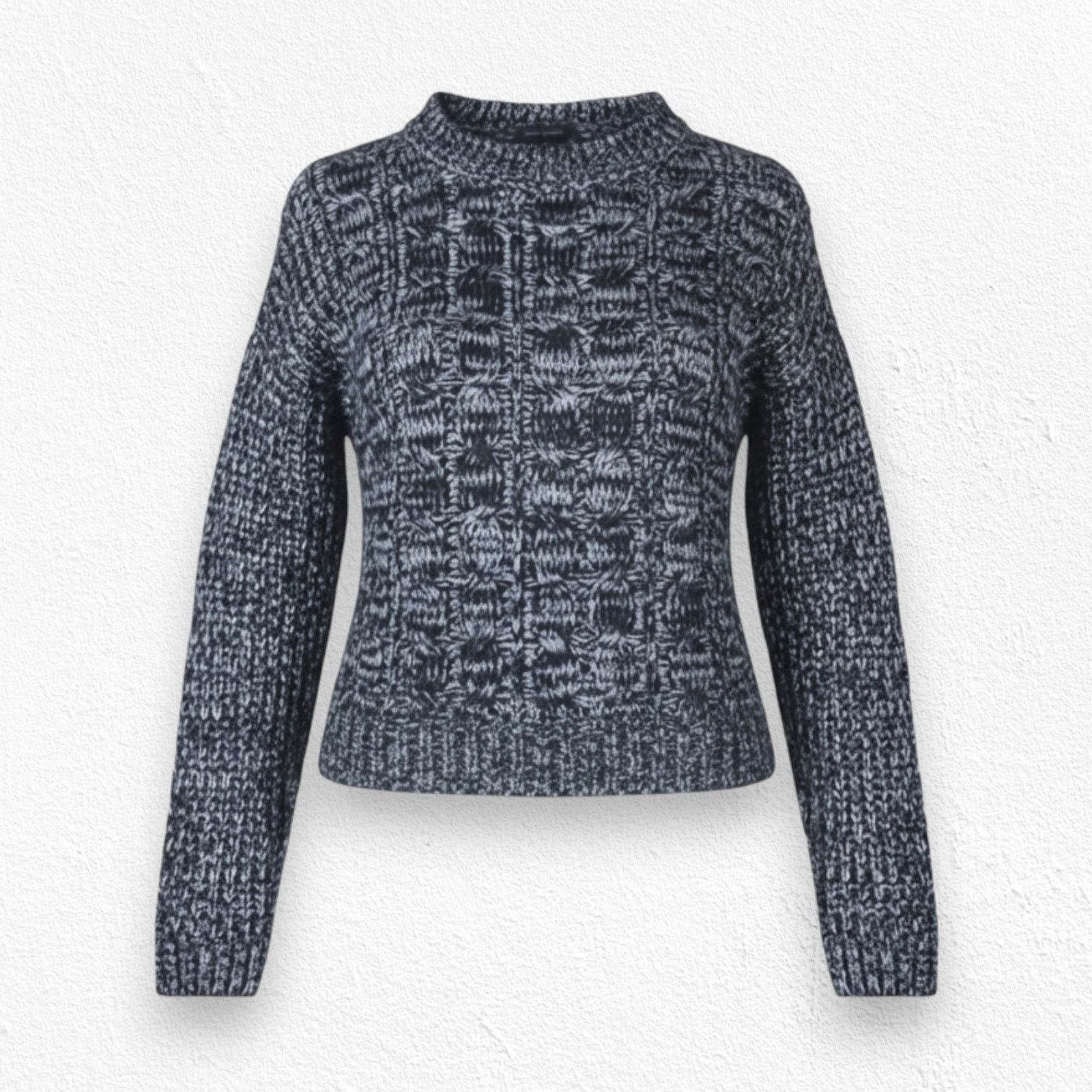 Marled Black Crewneck Crop Soft Sweater Size Medium