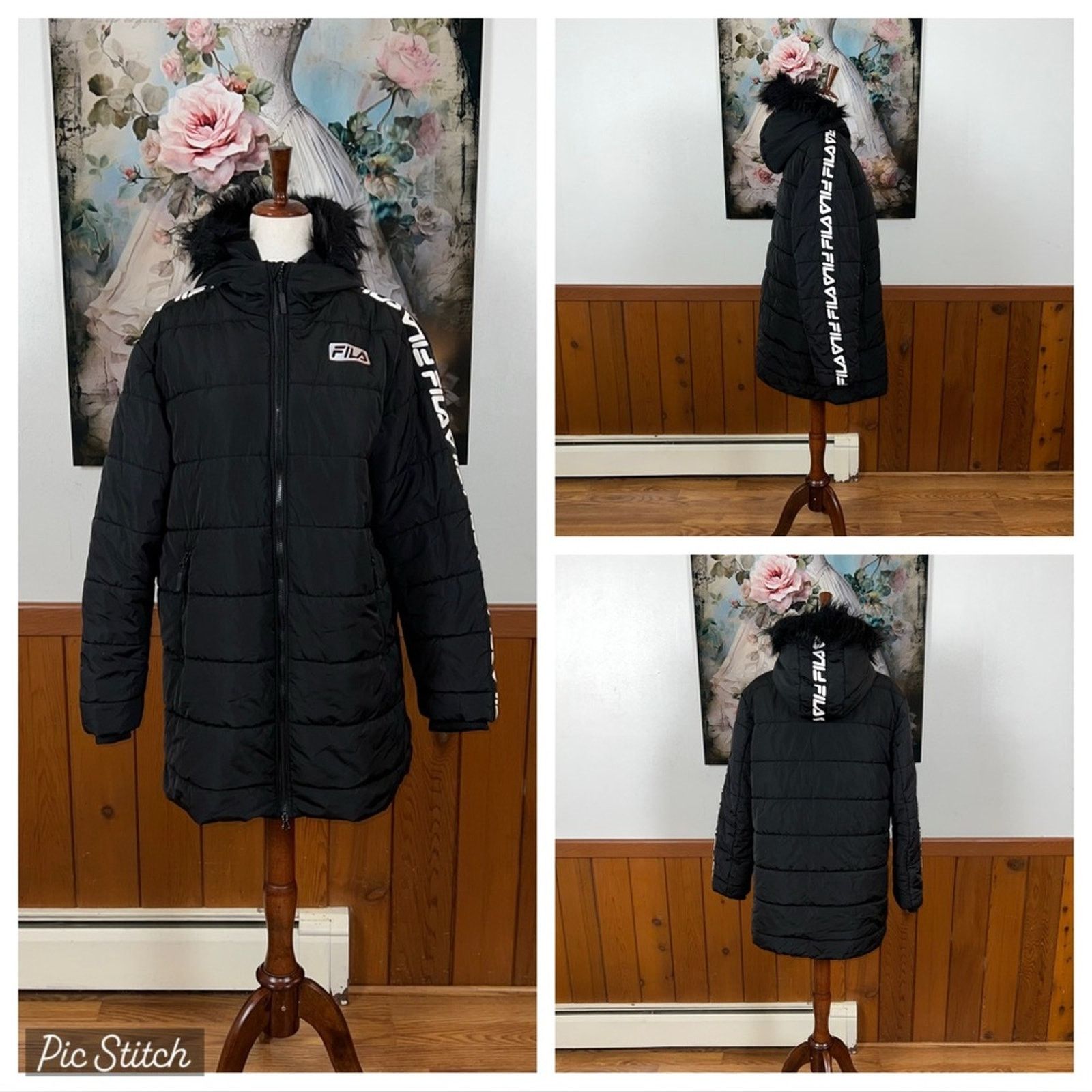 Fila Super Cool FILA “Zia” Black Puffer Jacket! Size L / US 10 / IT 46 - 1 Thumbnail