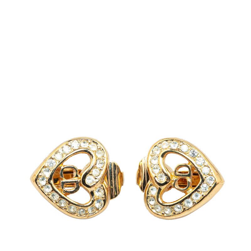 Dior Dior Dior Gold Plated CD Logo Heart Rhinestone Earrings Metal Earrings in Great Condition Size ONE SIZE - 1 Thumbnail