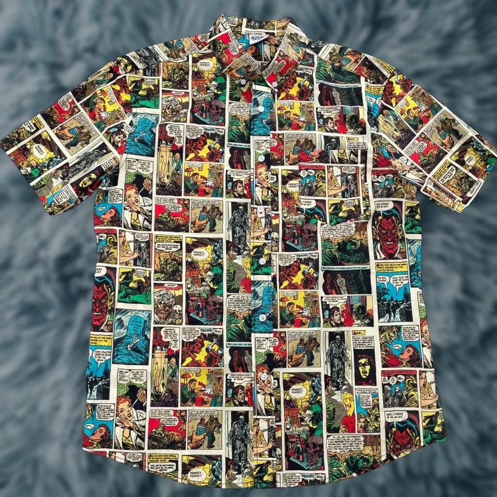 Creepy Co Shirt Adult Large Horror Comic Strip All Over Print Button Down Mens L