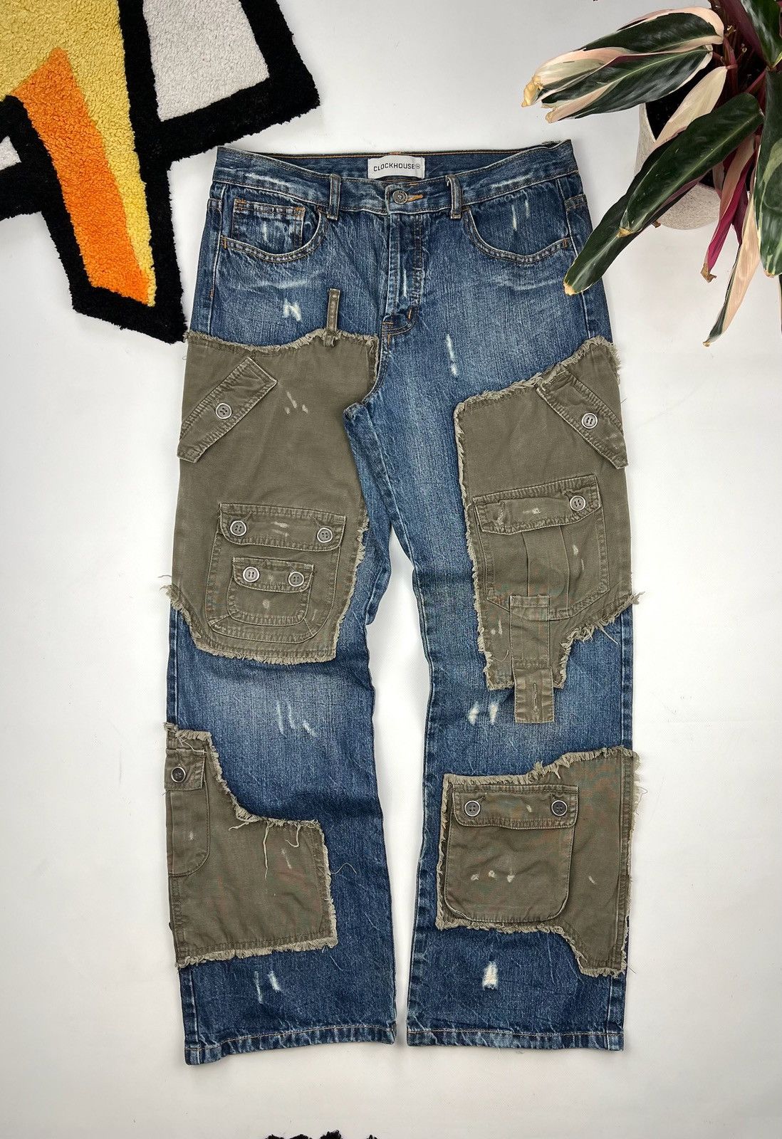 image of Vintage Reworked Jeans With Patchwork Baggy Wide Leg Pants in Indigo, Men's (Size 33)