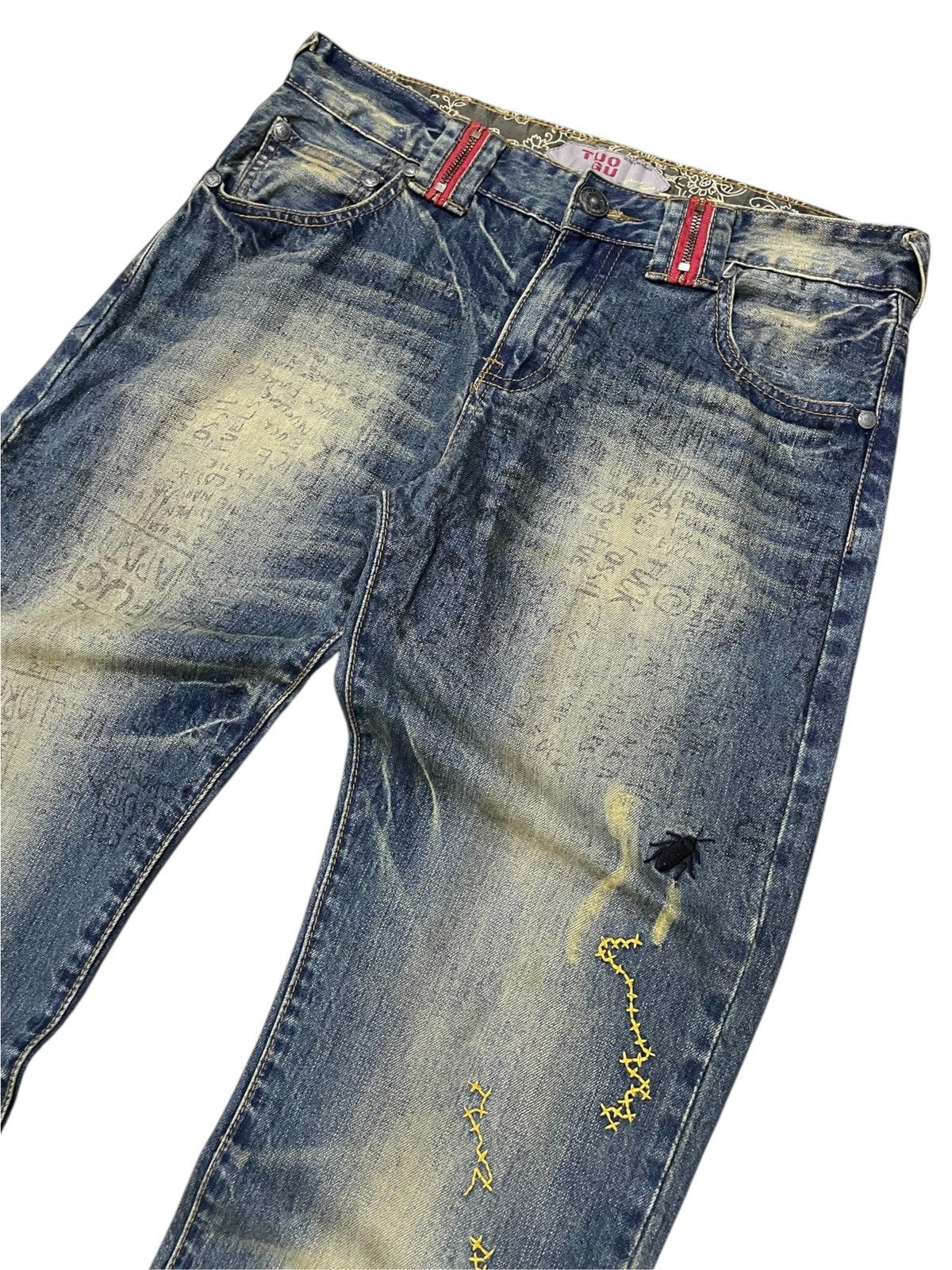 GOSTAR DE FUGA × Hysteric Glamour × Japanese Brand TuoGu Poems Muddy Wash Embroidered Jeans Size US 30 / EU 46 - 3 Thumbnail