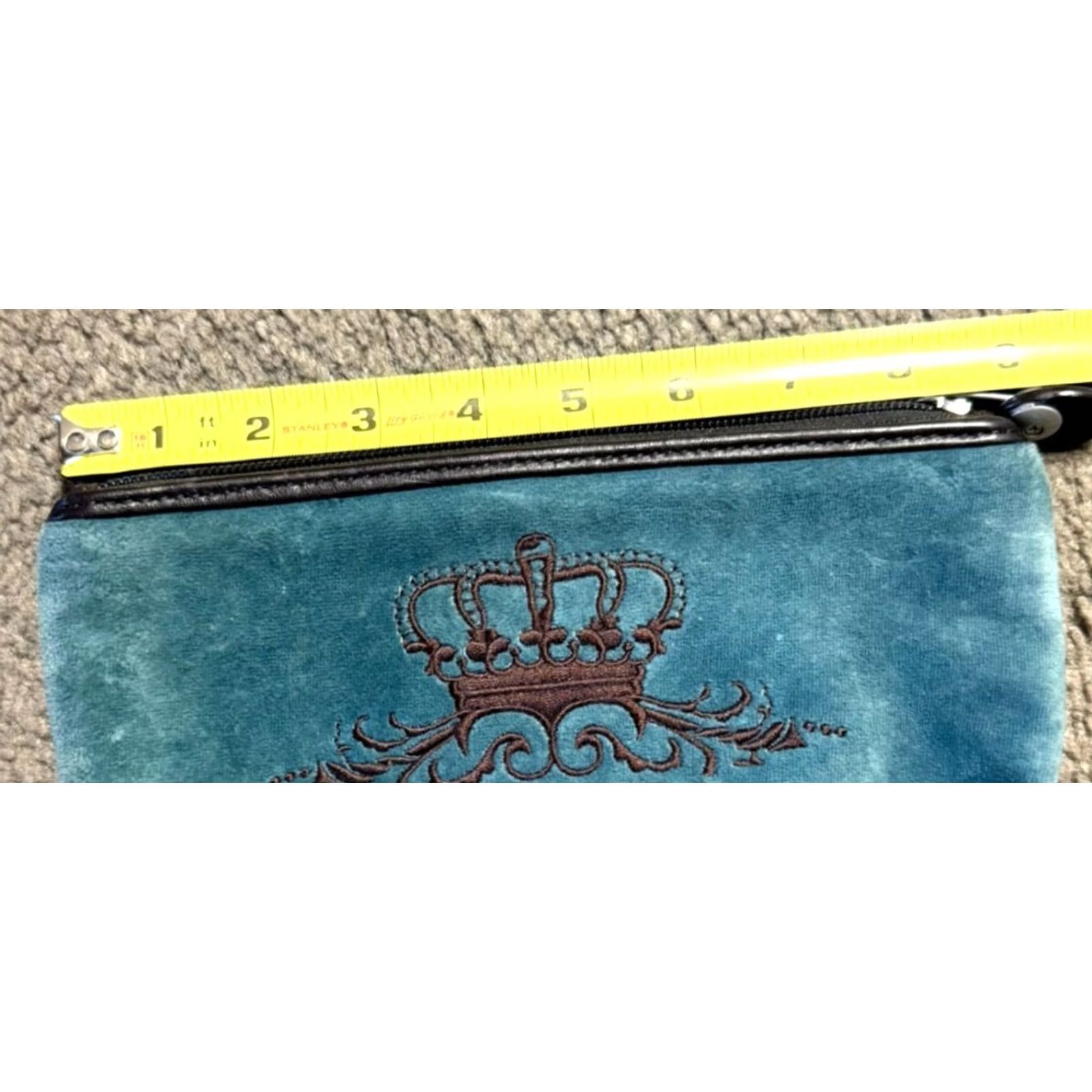 Juicy Couture VINTAGE Juicy Couture Makeup Bag Velour Teal Brown 9x6 Bag Zipper Embroidered 90s Classic Womens) Size ONE SIZE - 4 Thumbnail
