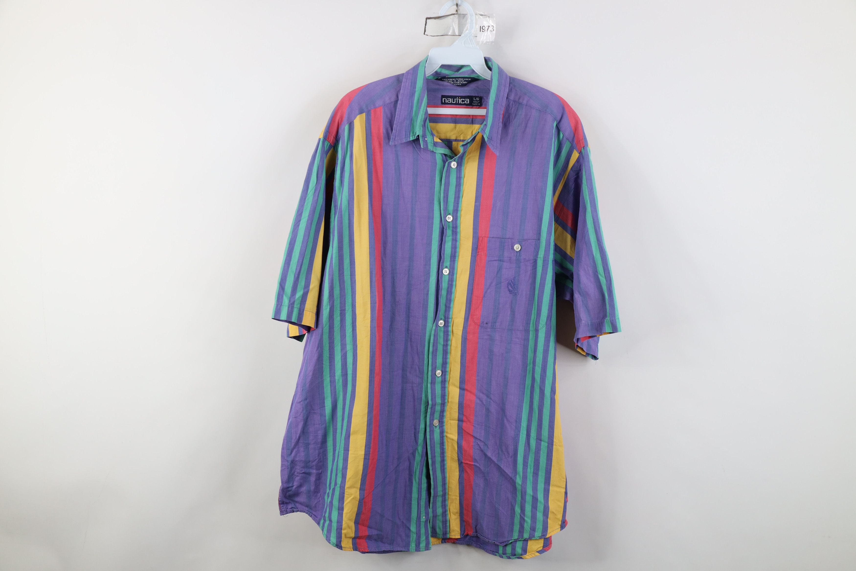 Nautica Vintage 90s Nautica Striped Short Sleeve Button Shirt Size US L / EU 52-54 / 3 - 1 Thumbnail