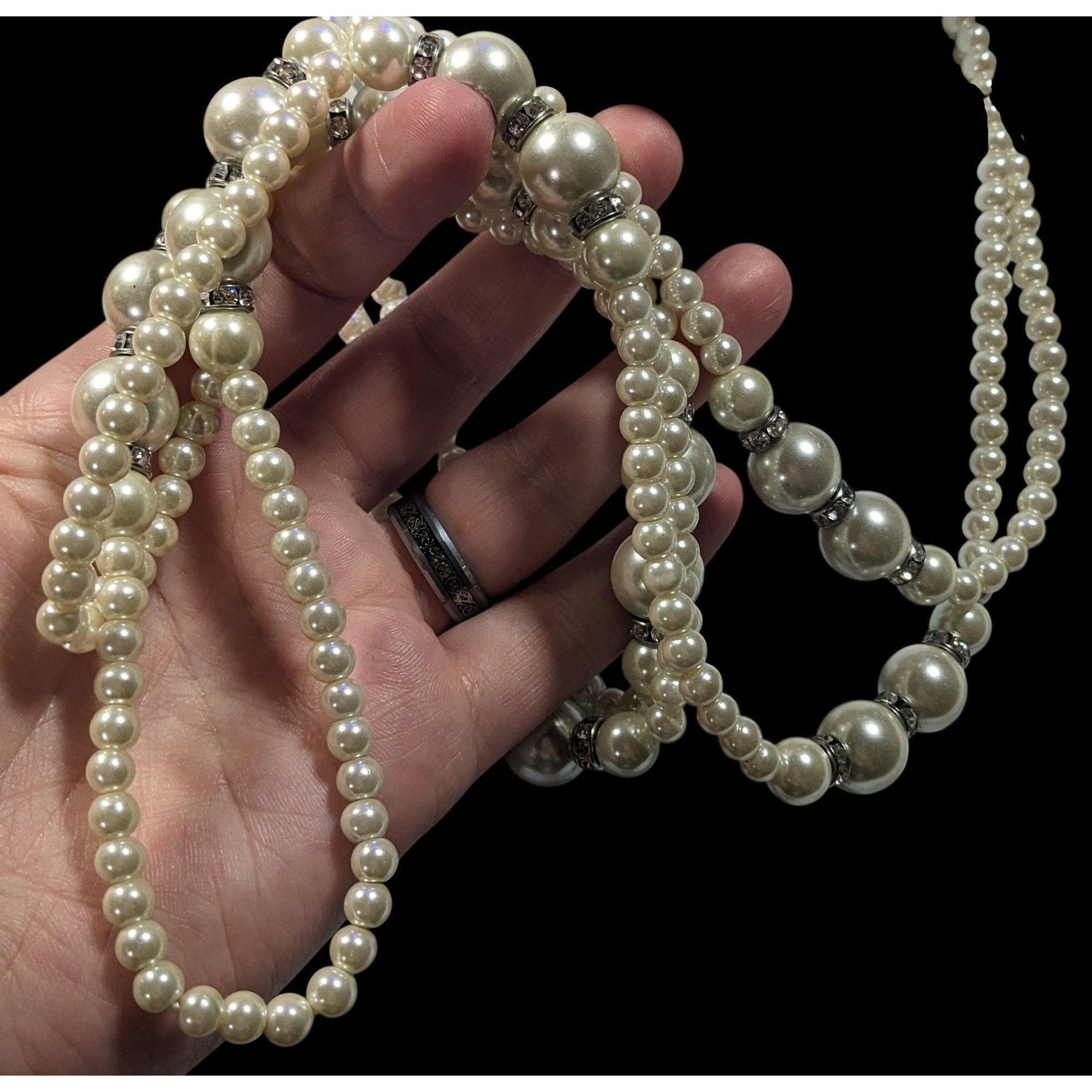 Other Midcentury Glam Multilayer Faux Pearl Necklace With Rhinesto Size ONE SIZE - 6 Thumbnail