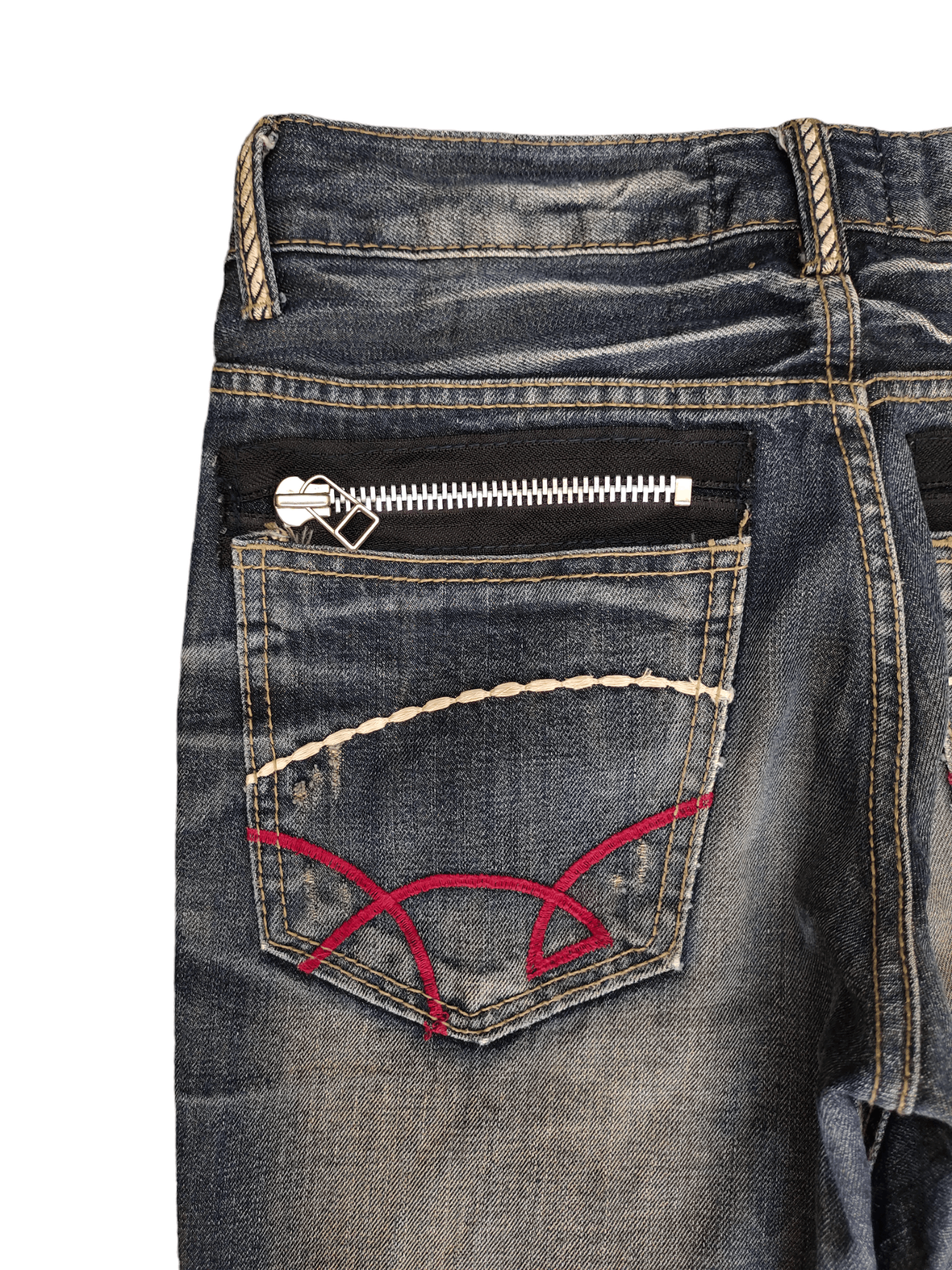 Japanese Brand Vintage Y2k Lolita Zipper Pocket Clawmark Faded Denim Jeans Size US 29 - 4 Thumbnail