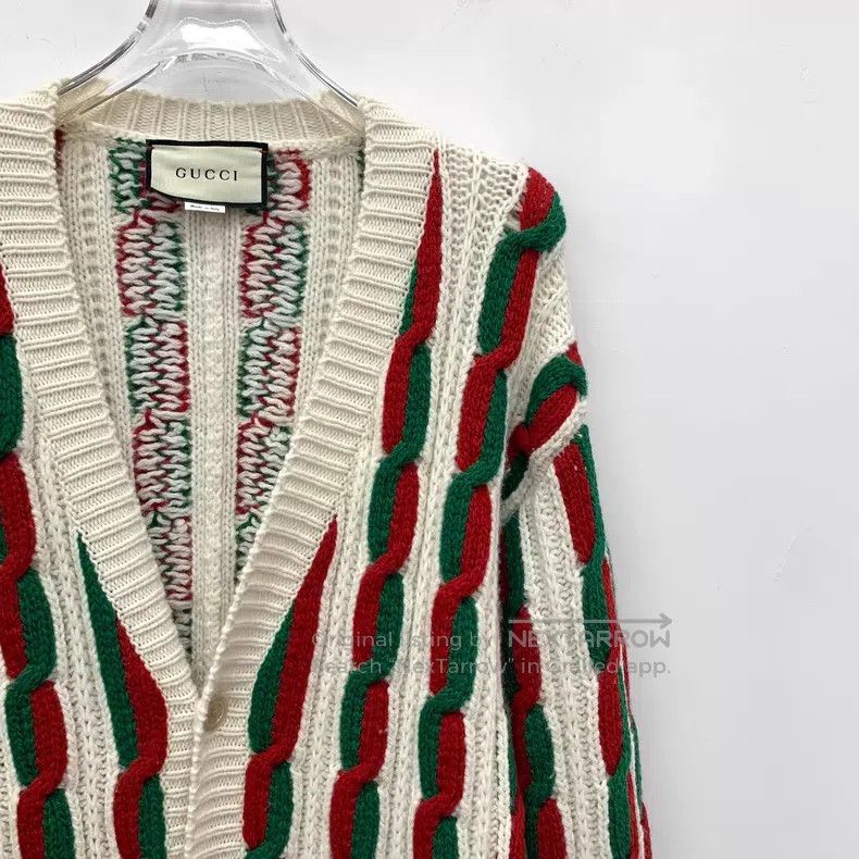 Gucci Gucci Color-blocked twisted wool V-neck single-breasted lo Size S / US 4 / IT 40 - 3 Thumbnail
