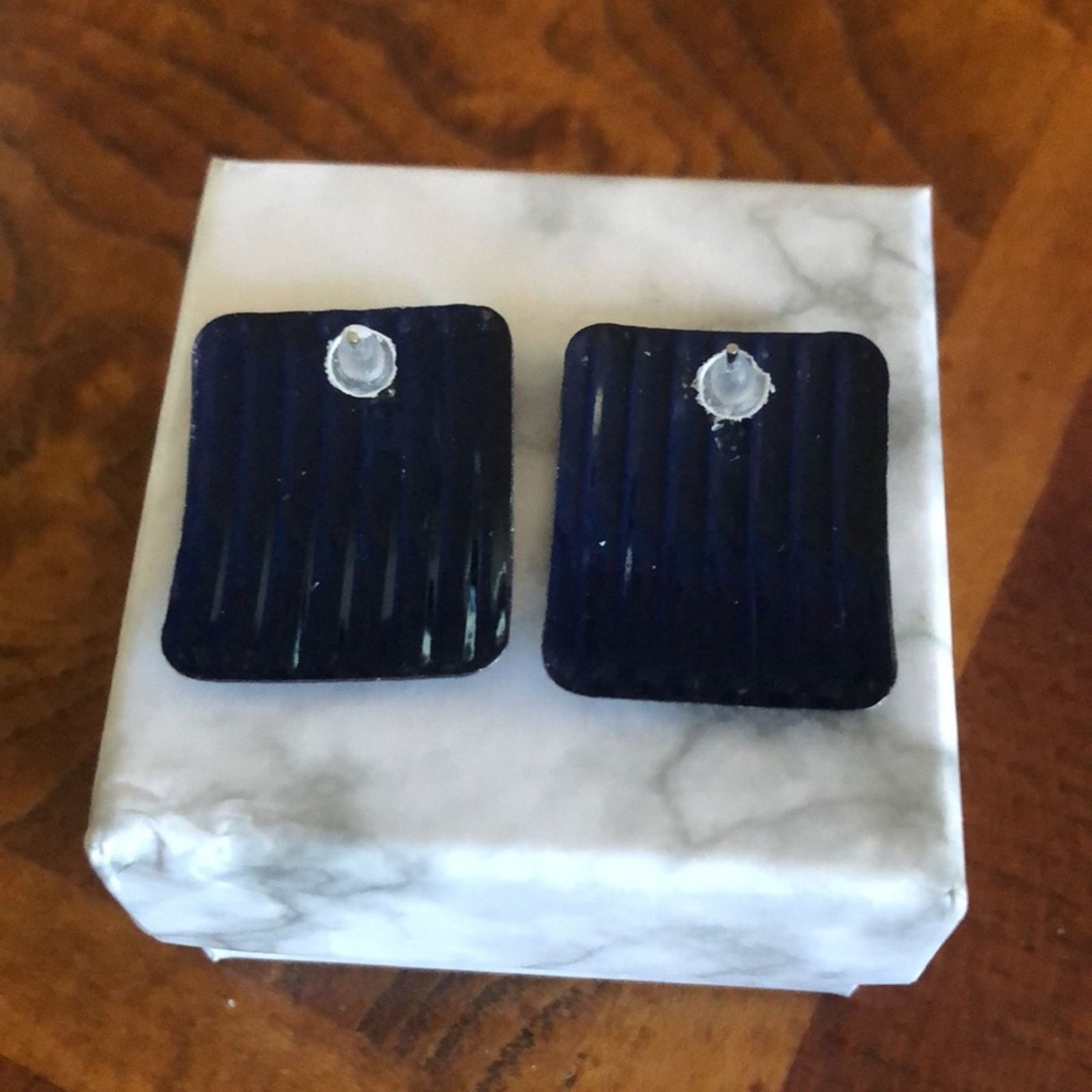 Vintage Vintage 80s navy blue painted lightweight metal earrings Size ONE SIZE - 6 Thumbnail