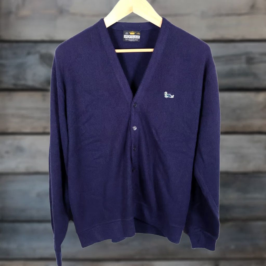 Vintage VINTAGE Grandpa Style Cardigan King Sportswear Sweater Men's Large Dark Blue VTG Size US L / EU 52-54 / 3 - 1 Thumbnail