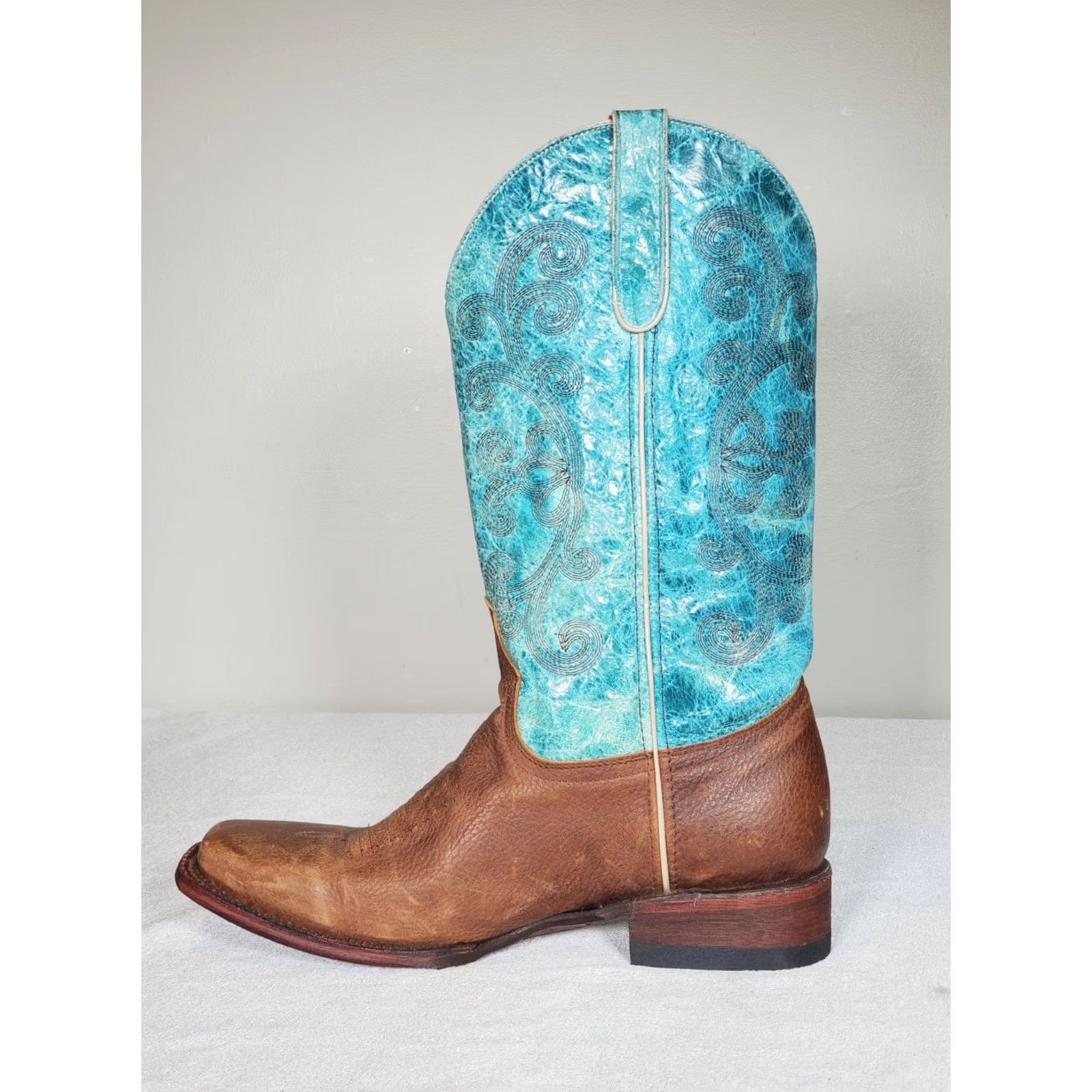 Hunter Ferrini Hunter Western Boots Square Toe Chocolate Brown Turquoise Women US 10 B Leather Embroidered Block Heel XS? Size US 10 / IT 40 - 3 Thumbnail