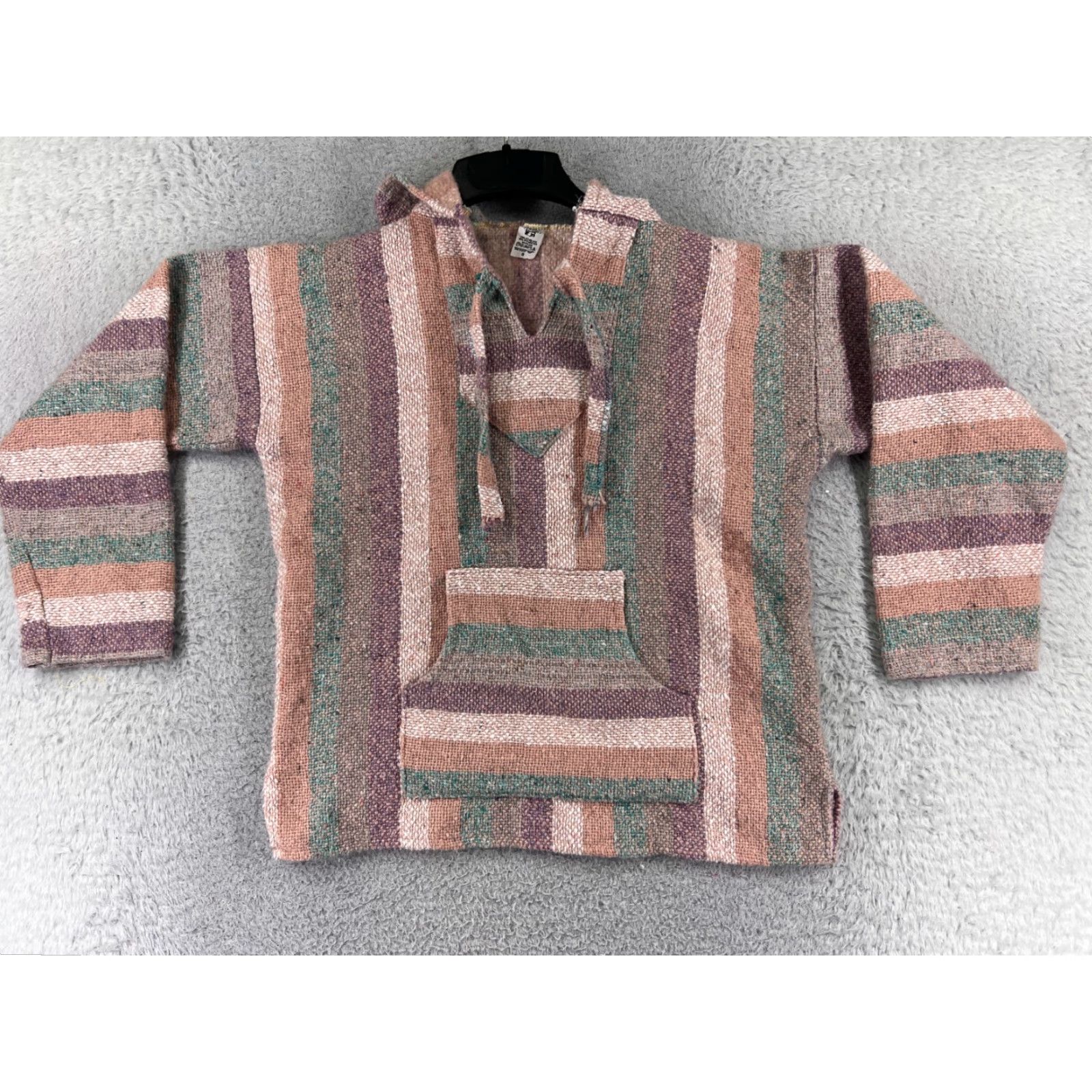 Vintage Maco Baja Hoodie Mens Small Pink Orange Stripe Acrylic Blend Mexico Poncho Drug Rug Size US S / EU 44-46 / 1 - 2 Thumbnail