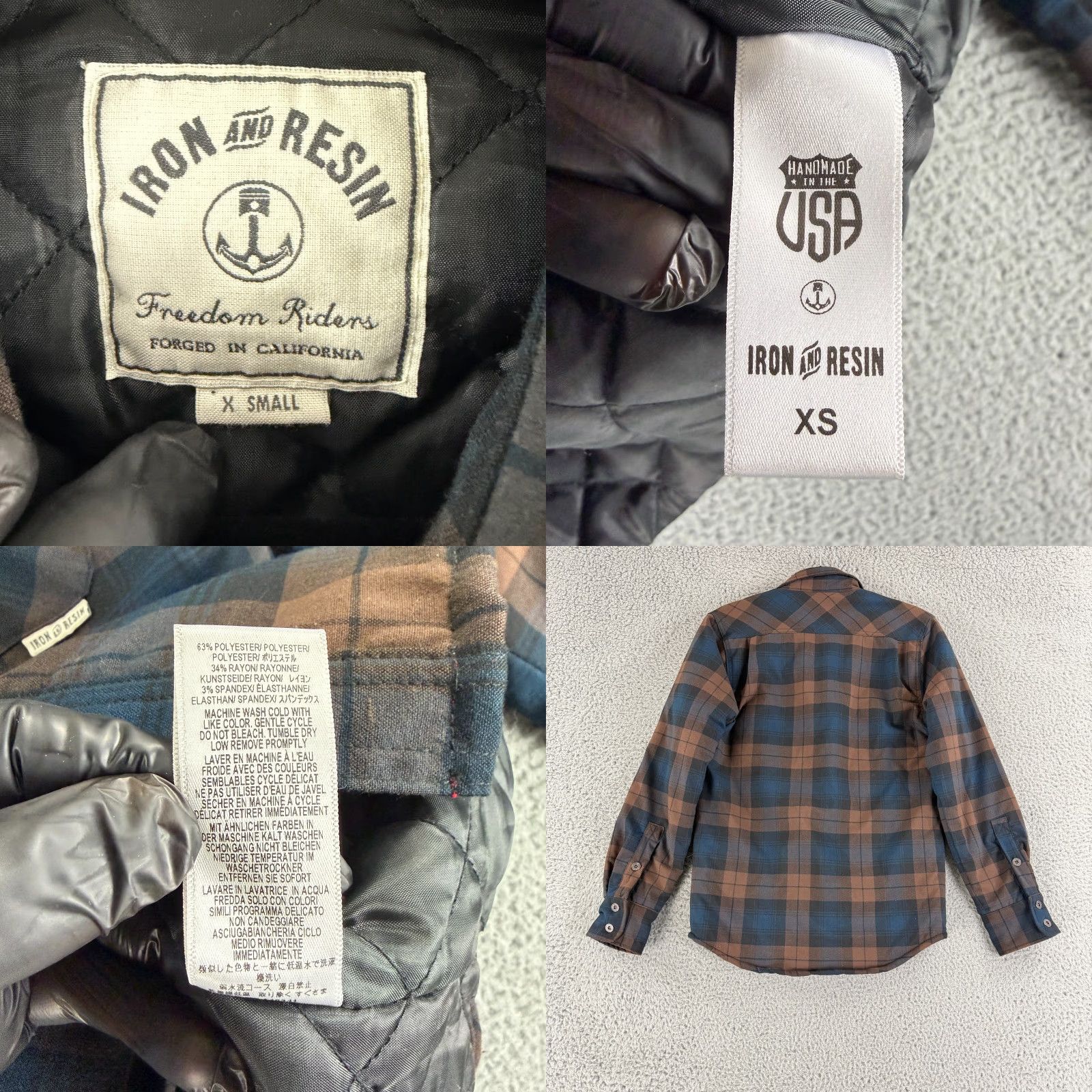 Vintage Iron and Resin Carpenter Shirt Jacket Men XS Blue Plaid Quilted Long Sleeve Shirt Size US XS / EU 42 / 0 - 8 Thumbnail