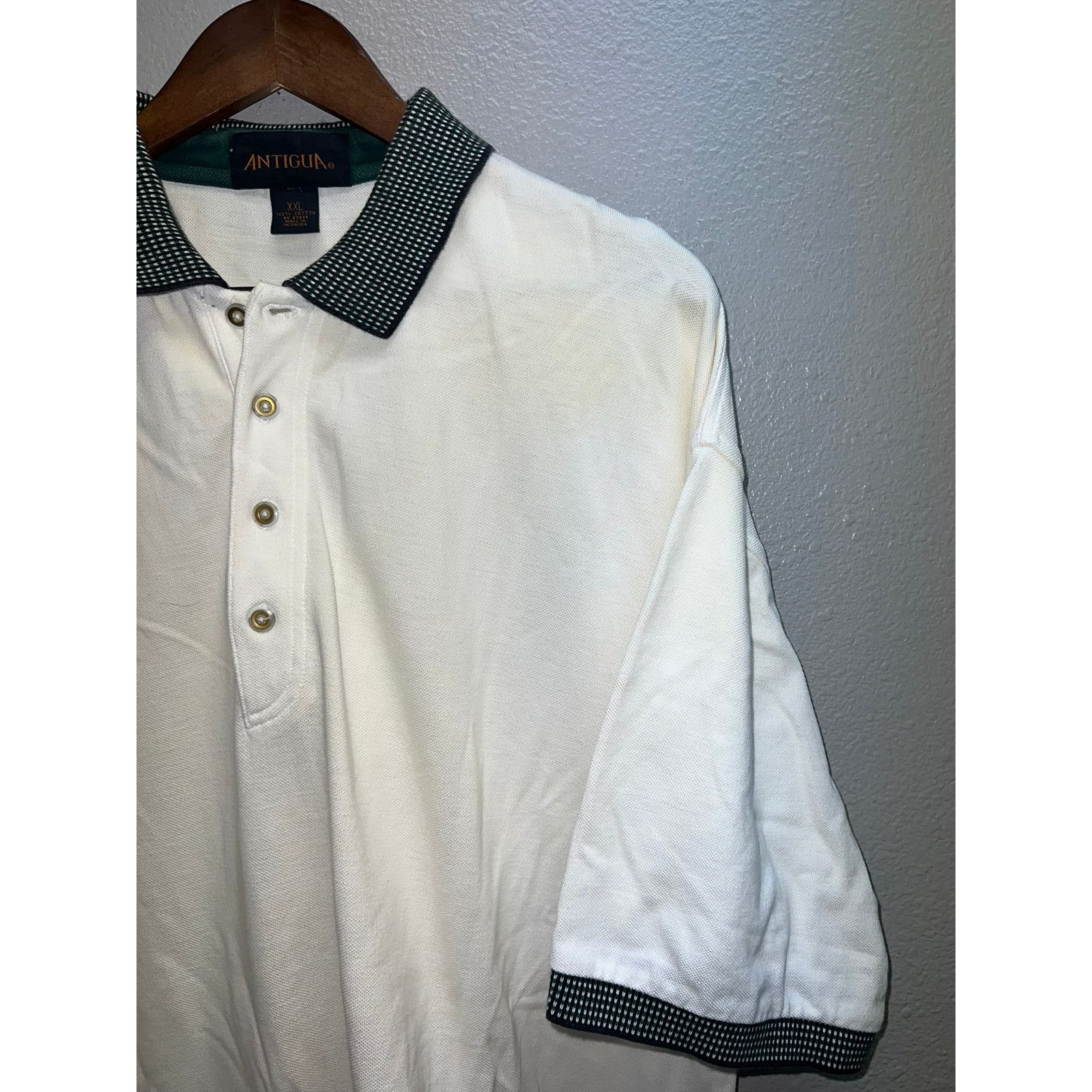 Antigua Vintage Antigua Polo Shirt White Green Checkered Sleeves 2X Size US XXL / EU 58 / 5 - 3 Thumbnail