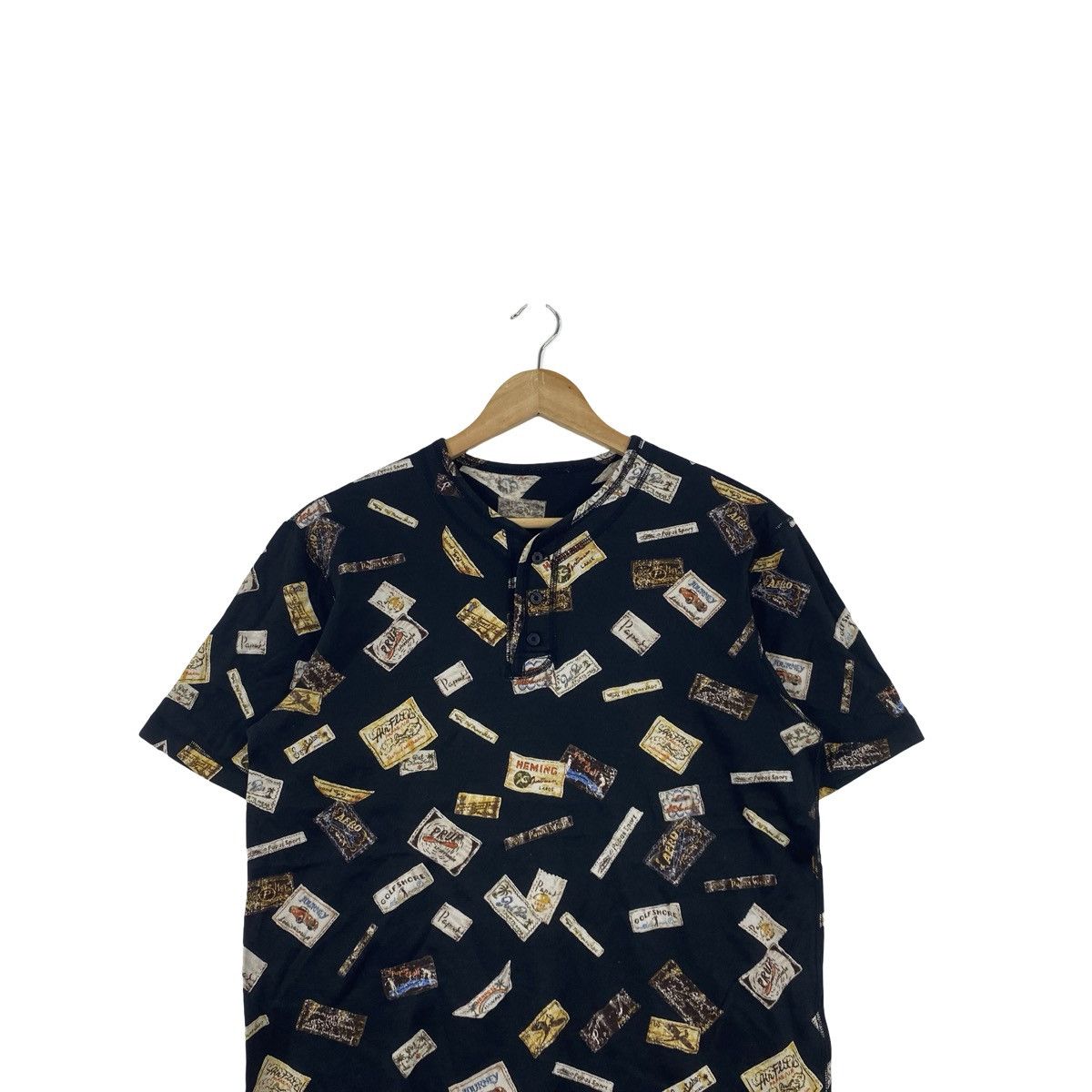 Vintage Vintage POSTAGE STAMP ALLOVER Print Henley Graphic Pattern Size US S / EU 44-46 / 1 - 2 Thumbnail