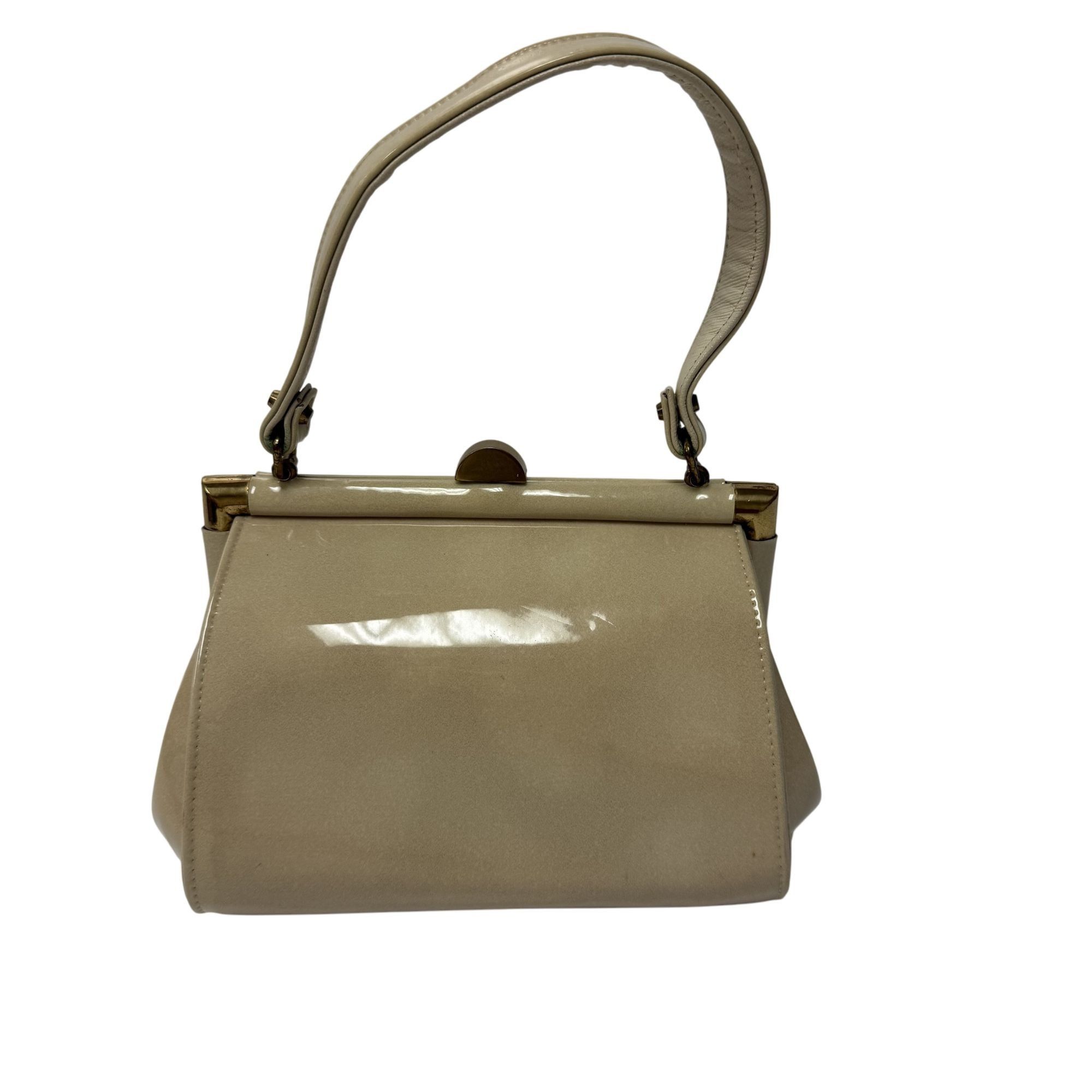 Other Vtg J Miller Tan Beige PATENT Leather Hand Bag Evening Purse Size ONE SIZE - 3 Thumbnail