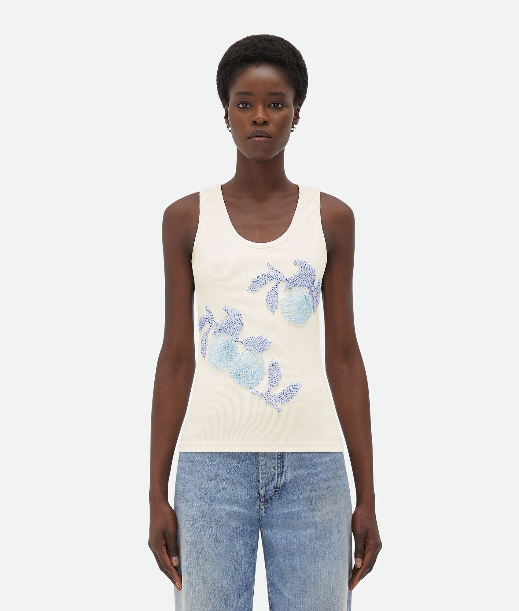 Bottega Veneta o1bcso1str0425 Embroidered Cotton Tank Top in Chalk Size L / US 10 / IT 46 - 1 Thumbnail