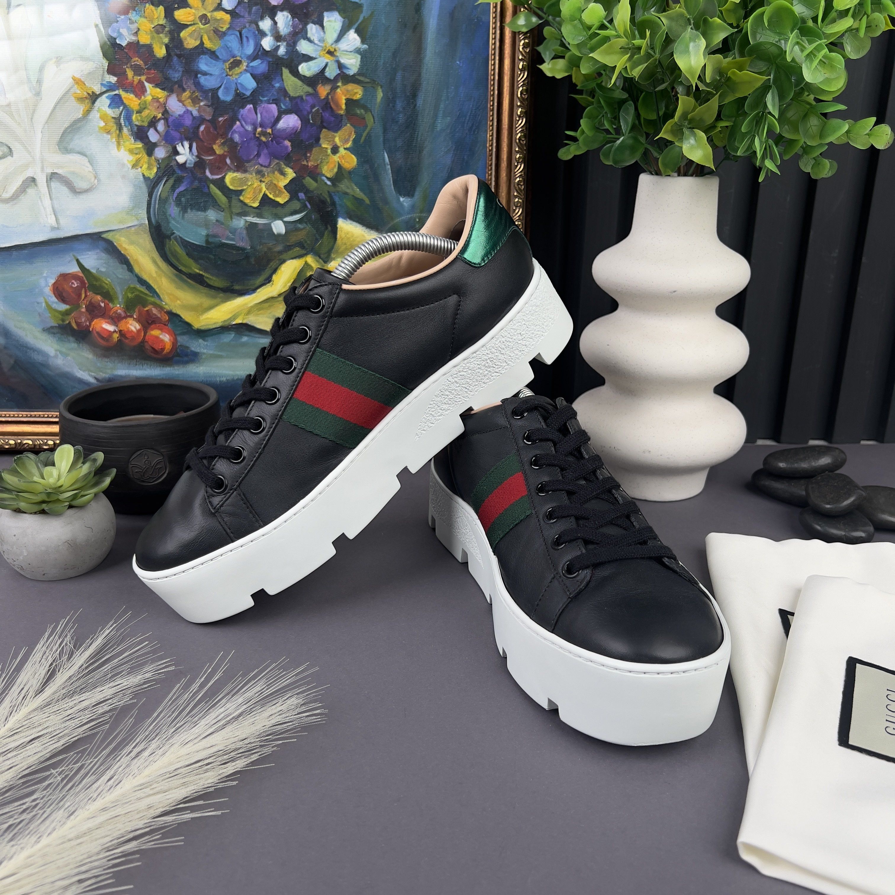 Gucci RRP$990 Gucci Ace Sneaker Web Bee Embroidered Platform Size US 7.5 / IT 37.5 - 3 Thumbnail