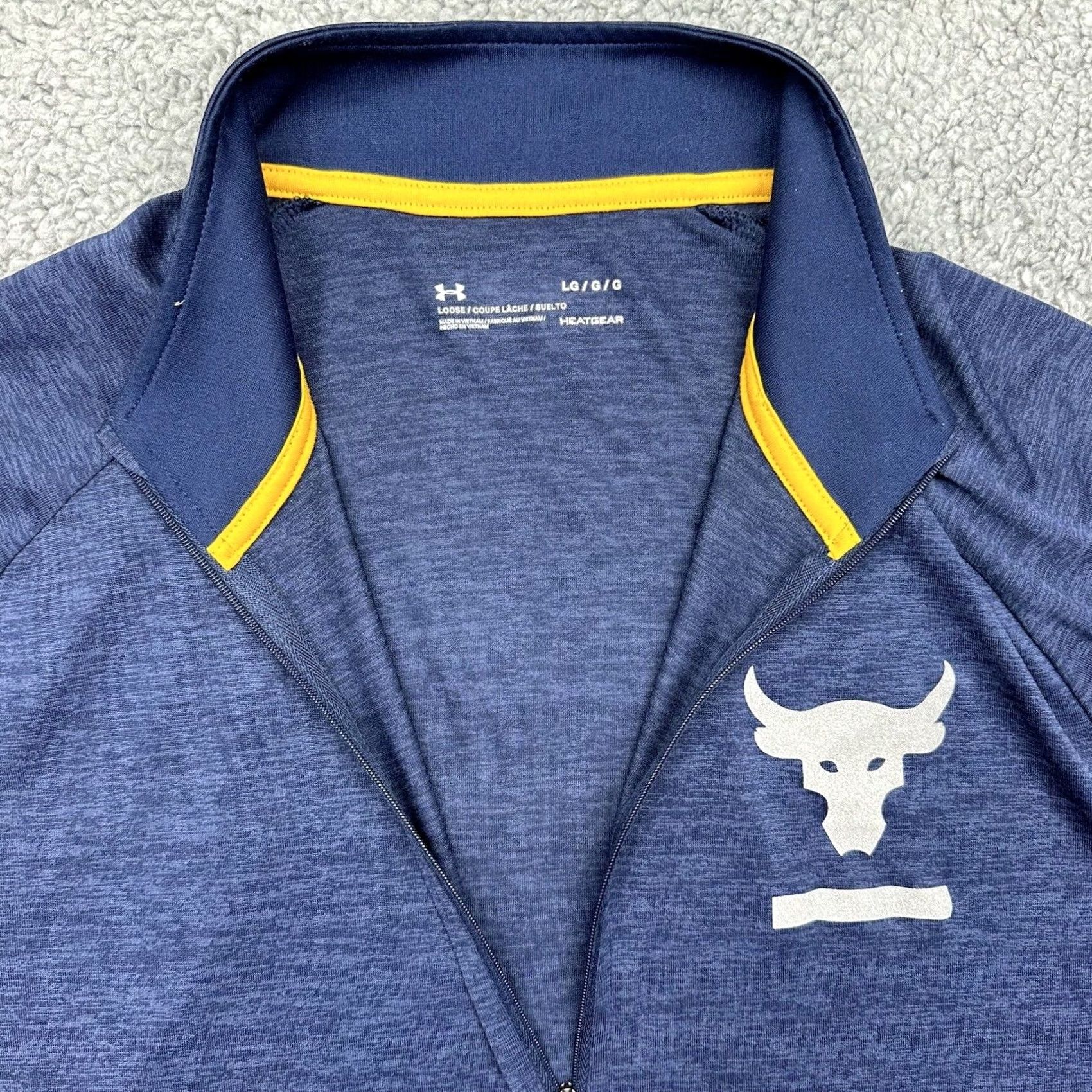 Under Armour Under Armour Project Rock Tech 1/4 Zip Pullover Shirt Mens Large Blue Long Sleeve Activewear Shirt Size US L / EU 52-54 / 3 - 4 Thumbnail