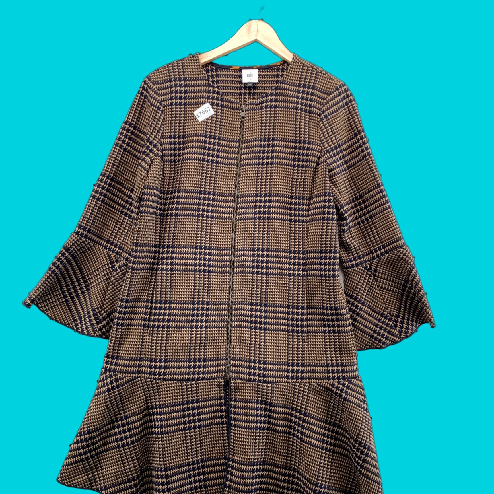 Vintage Cabi Jacket Zip Brown Small Flounce Classic Tartan Plaid Houndstooth 3902 Size S / US 4 / IT 40 - 1 Thumbnail