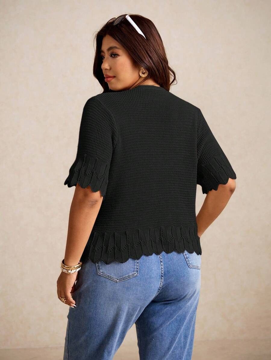 Other Elaquor Plus Size Casual Solid Color Short Sleeve Cardigan Size XL / US 12-14 / IT 48-50 - 7 Thumbnail