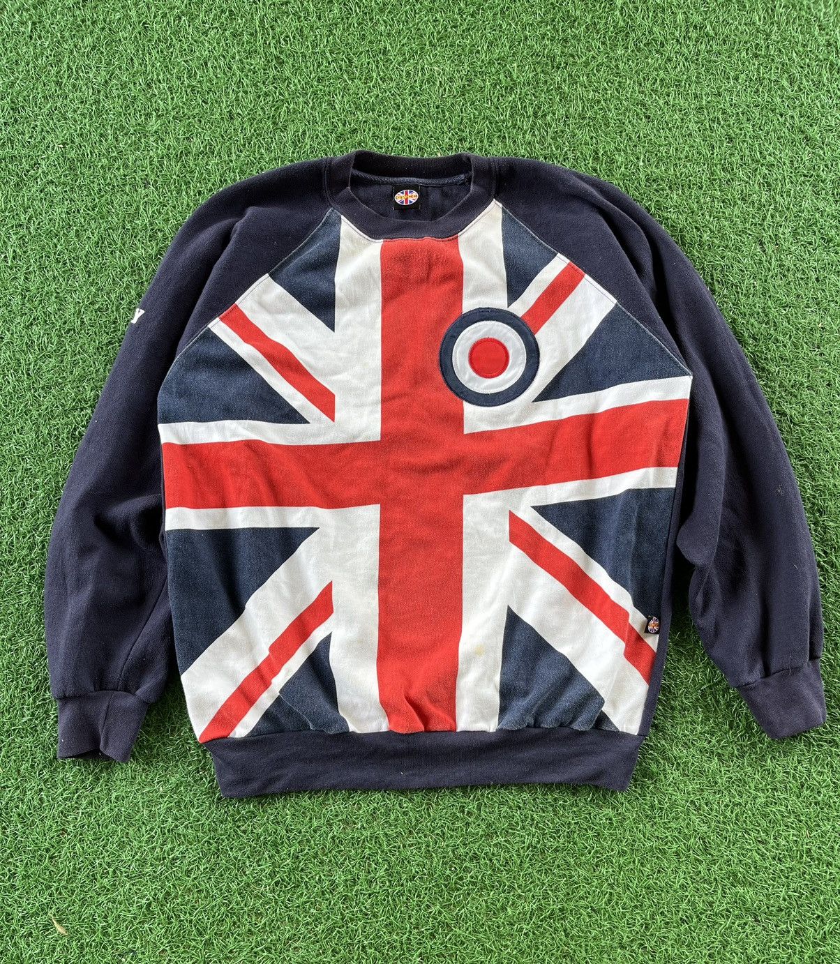 image of Vintage Mob Gwcc British Flag Vespa Sweetshirts in Blue Red, Men's (Size Large)