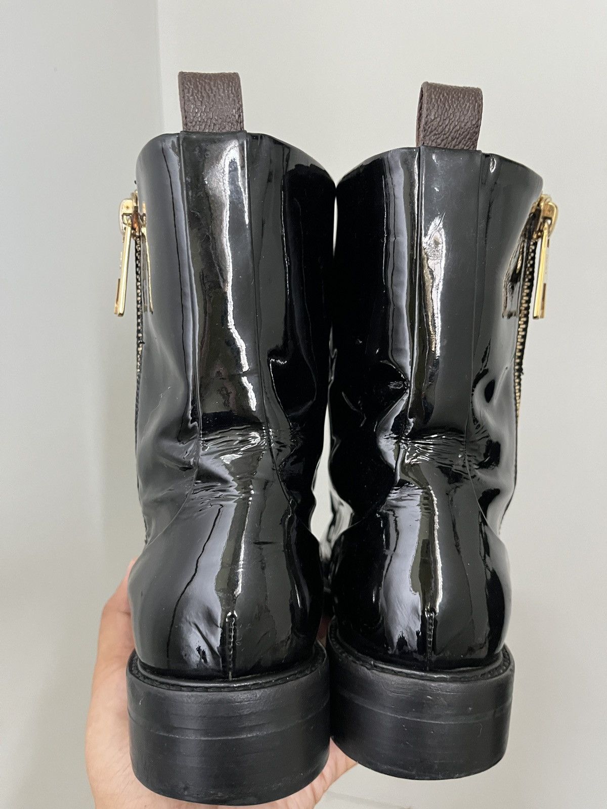 Louis Vuitton Louis Vuitton Patent Calfskin Monogram Macadam Combat Boots Size US 5.5 / IT 35.5 - 6 Thumbnail