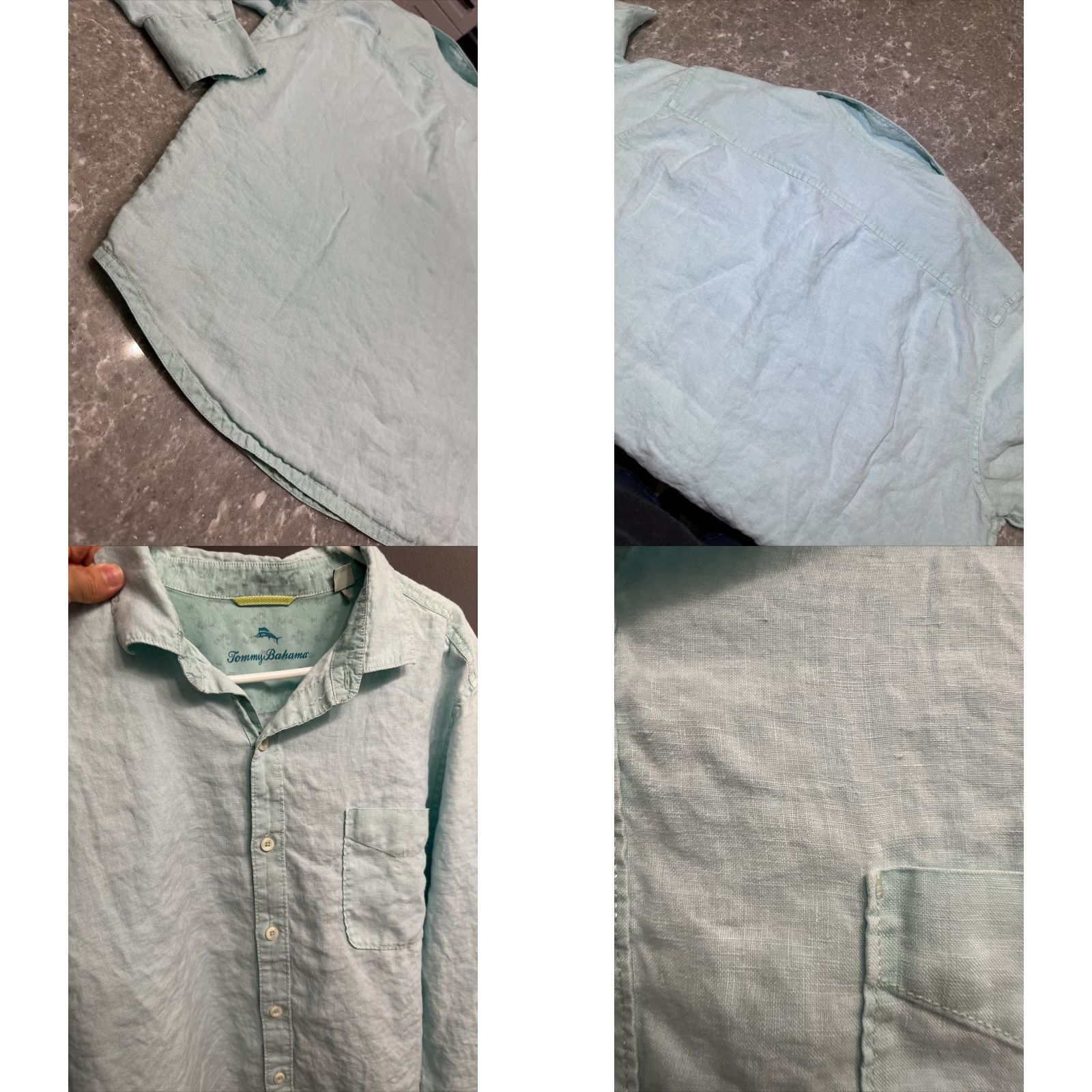 Tommy Bahama Tommy Bahama Relax Shirt XL Linen Button-Up Long Sleeve Casual Pockets Solid Aqua Mens Size US XL / EU 56 / 4 - 10 Thumbnail