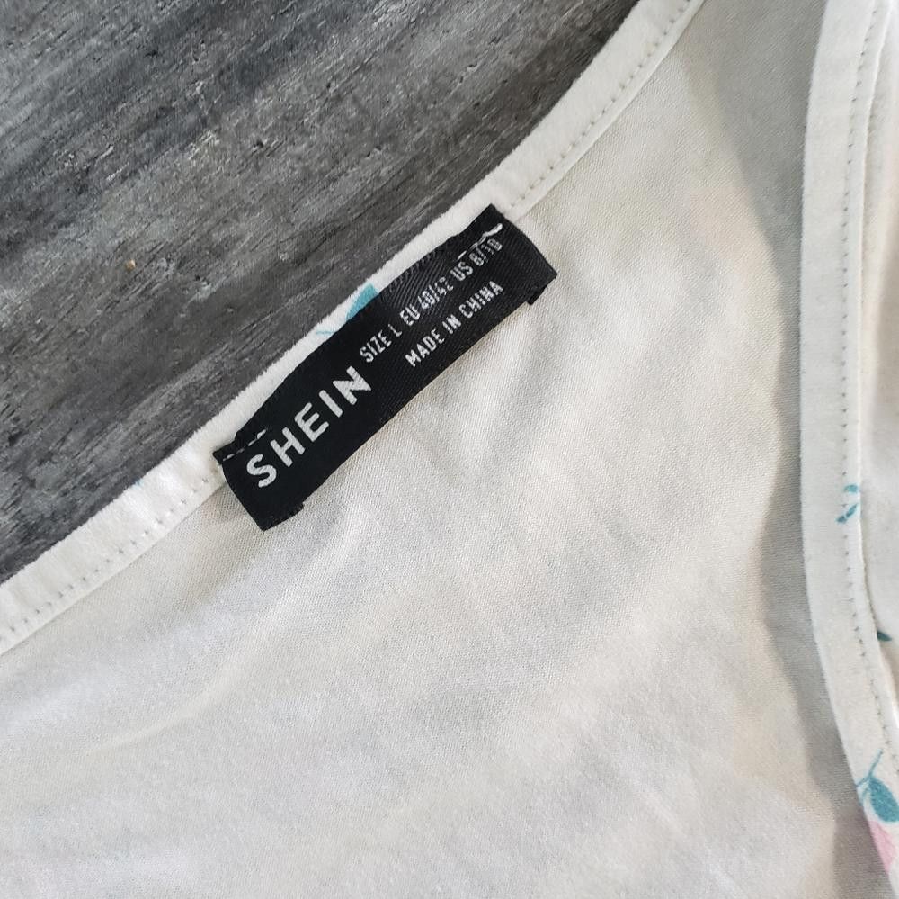 Shein White Floral Drawstring SHEIN Cropped Short Sleeve Size L / US 10 / IT 46 - 3 Thumbnail