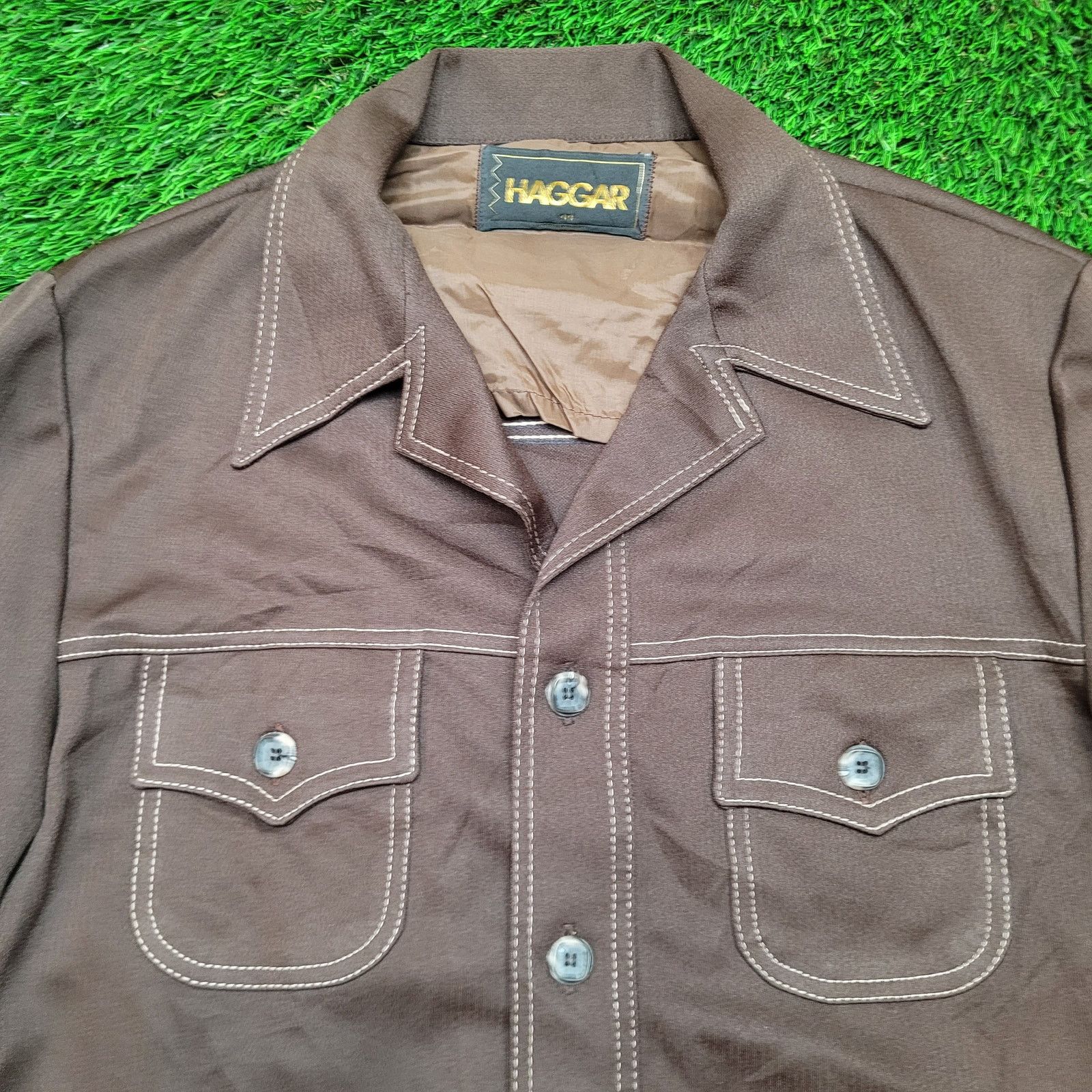 Haggar VTG 70s Haggar Disco Dagger Collar Jacket Mens 44 L Shacket Size US L / EU 52-54 / 3 - 2 Thumbnail