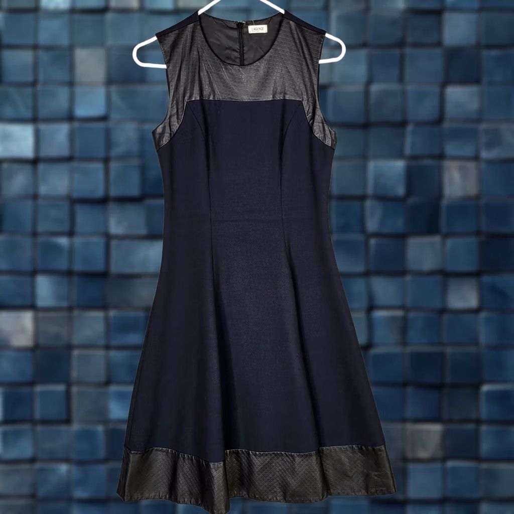 L'AGENCE L'Agence Dress Sleeveless Round Neck Zip Knee Length Black Embossed Leather Trim Ponte Knit Sz 4 Regular Womens Fashion Size S / US 4 / IT 40 - 1 Thumbnail