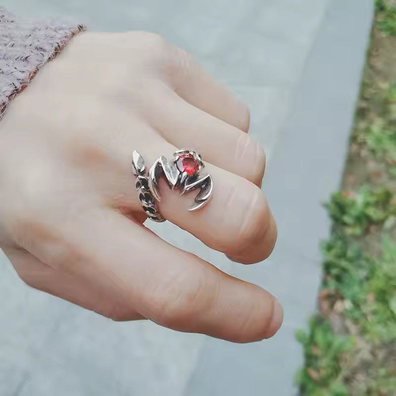 Jewelry × Sterling Silver × Vintage Crystal Red Scorpion Ring Size ONE SIZE - 1 Thumbnail