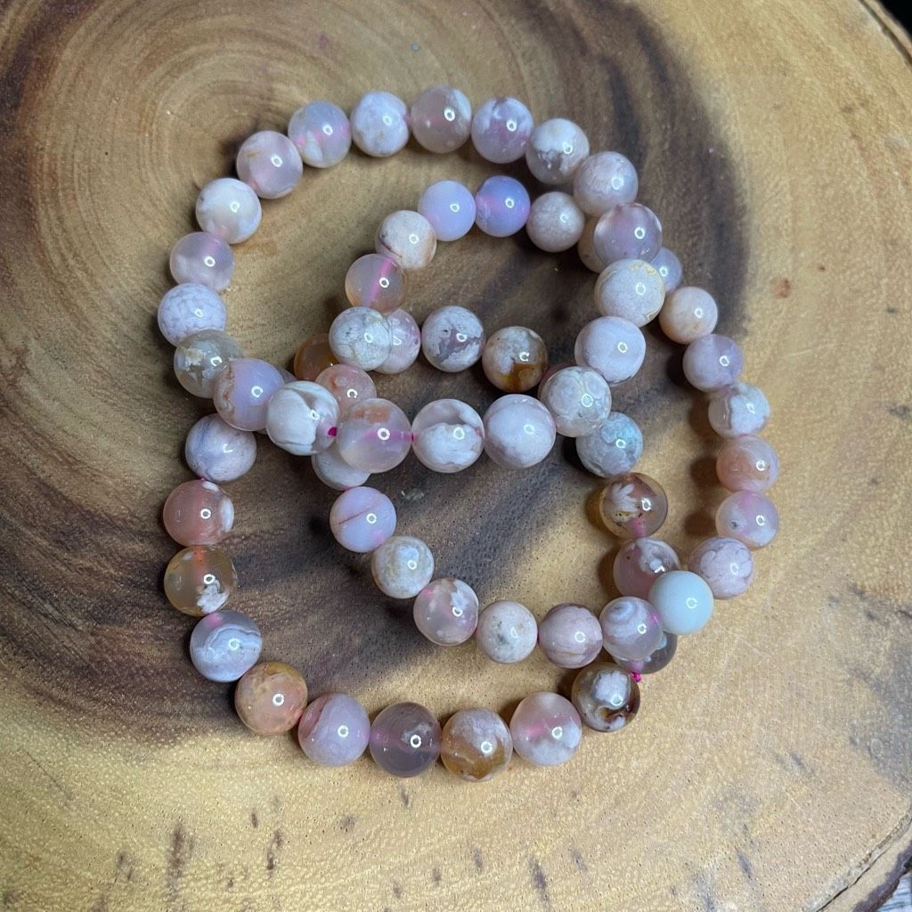 Other Pink green Flower Agate stretch beaded bracelet 7” crystal healing beads 8mm ONE NEW Size ONE SIZE - 6 Thumbnail