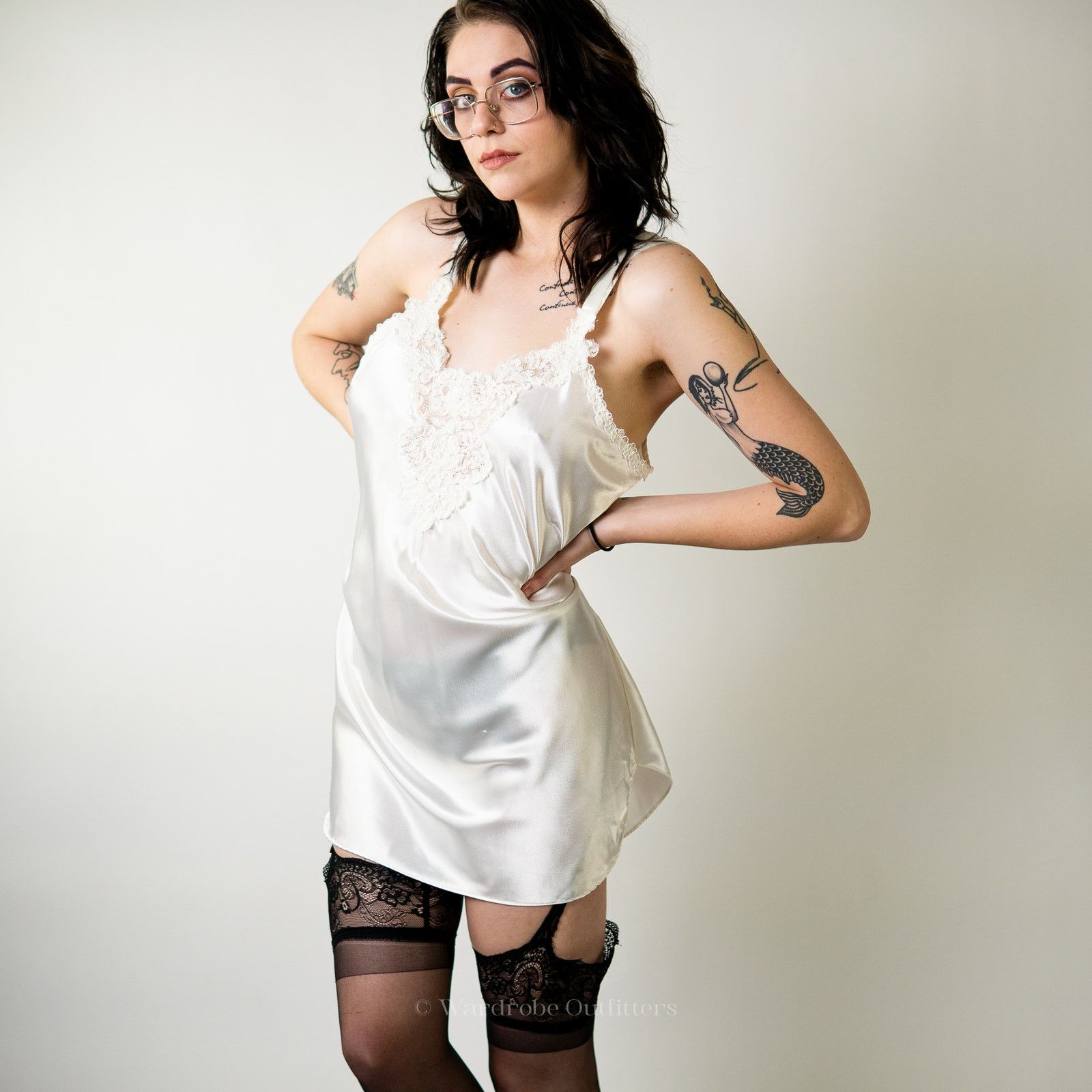 Vintage Vintage White Lace Lingerie Slip Dress Size ONE SIZE - 6 Thumbnail
