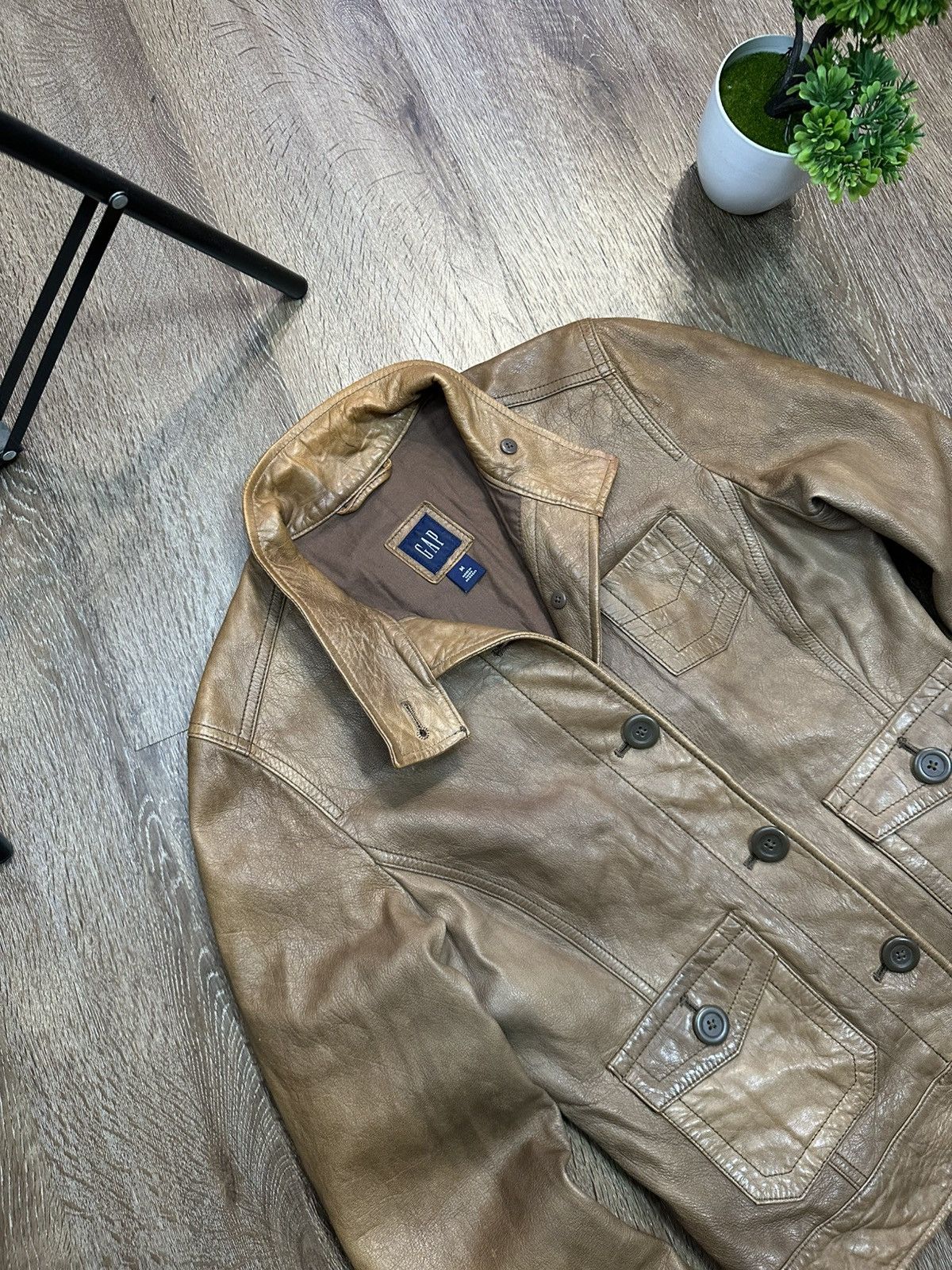 Gap Gap Vintage Brown Leather Biker Jacket Size M / US 6-8 / IT 42-44 - 3 Thumbnail