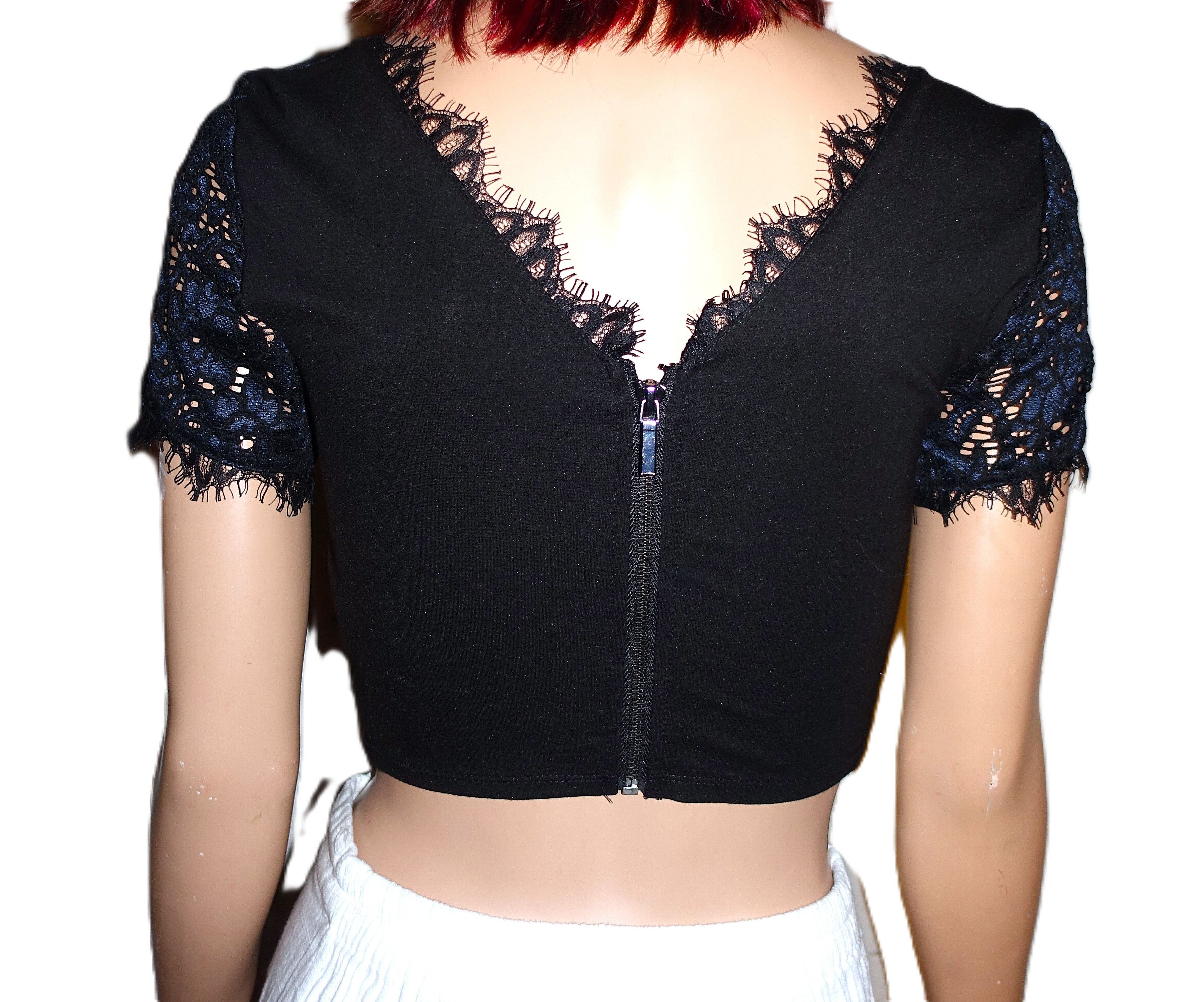 Bebe bebe Black Cropped Lace Blouse SP Size S / US 4 / IT 40 - 5 Thumbnail