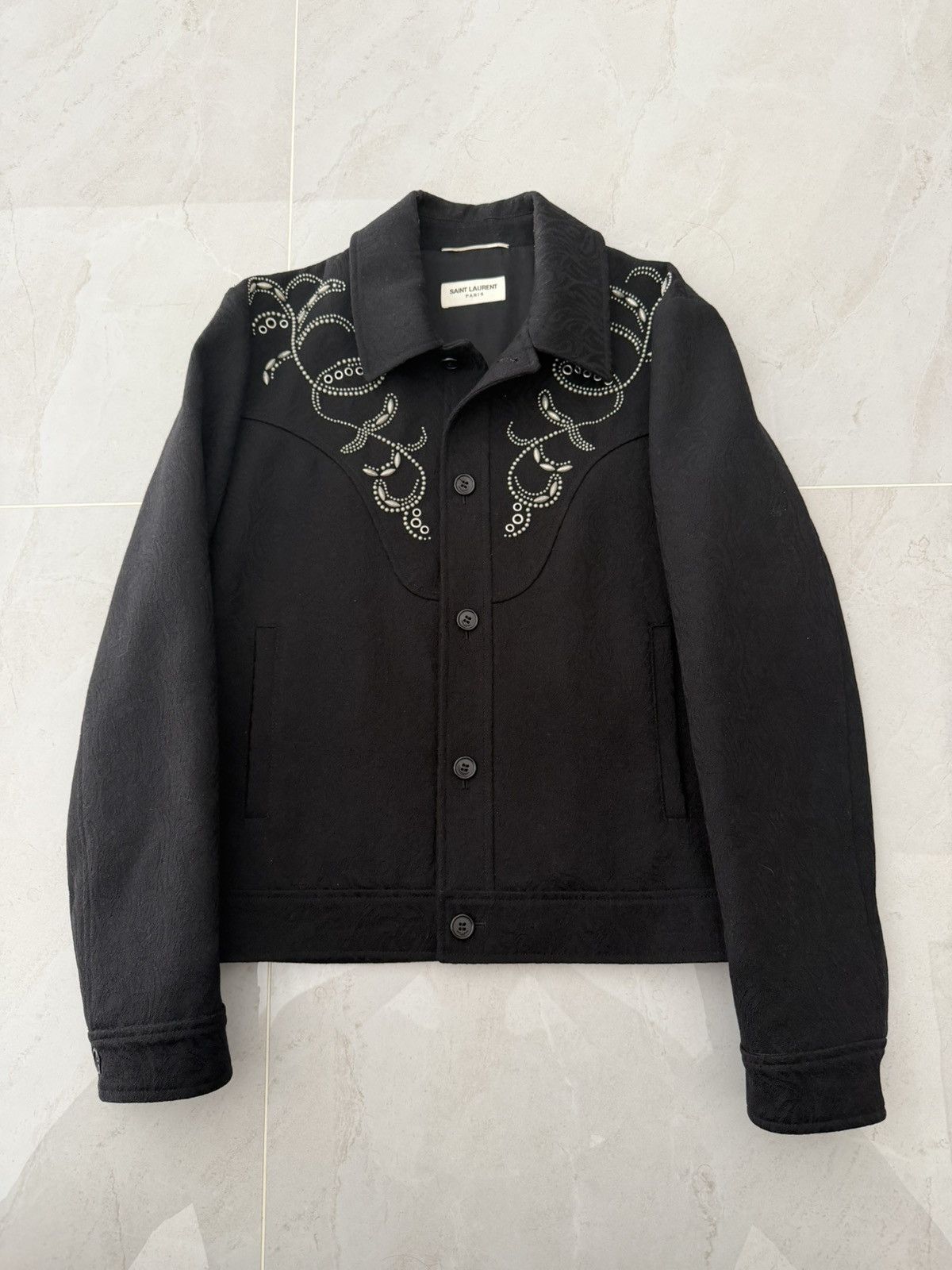Saint Laurent Paris Saint Laurent 2019SS Runway Dark Jacquard Beaded Jacket Size US S / EU 44-46 / 1 - 1 Thumbnail