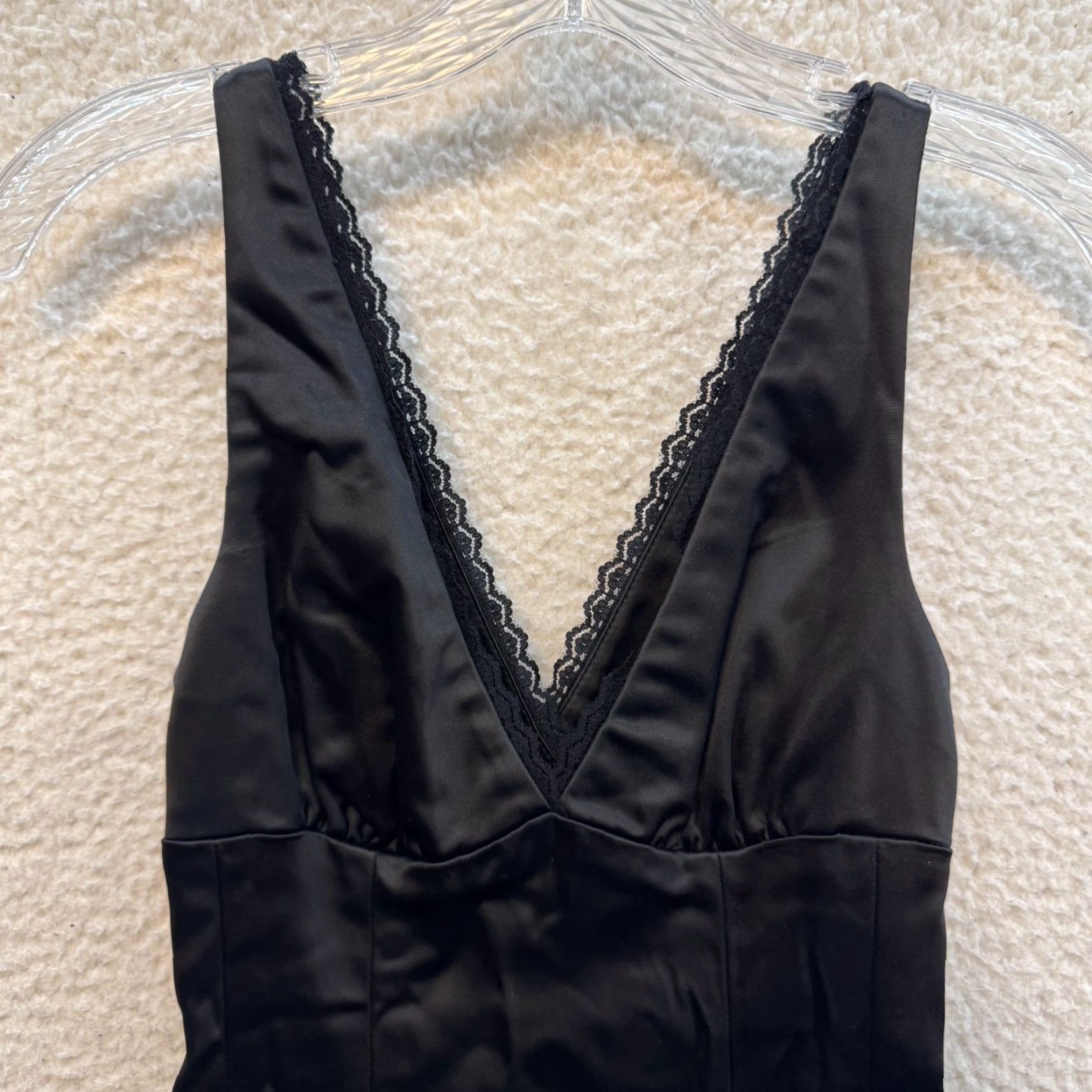 Bebe VINTAGE bebe Black Midi Dress XS Satin Lace V-Neck Sheath Cocktail Goth Dress Size XS / US 0-2 / IT 36-38 - 3 Thumbnail