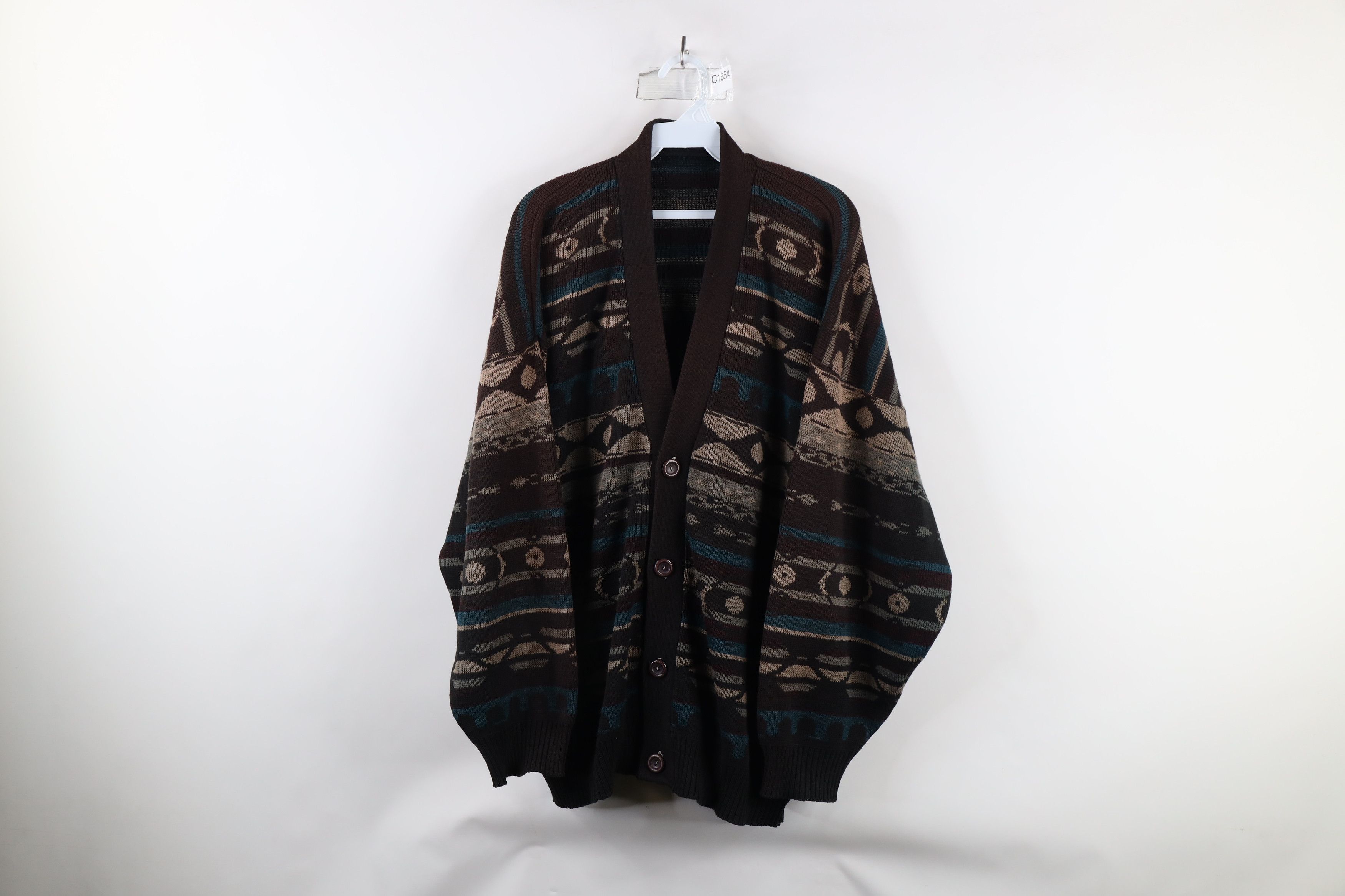 Vintage Vintage 90s Streetwear Southwestern Knit Cardigan Sweater Size US XXL / EU 58 / 5 - 1 Thumbnail