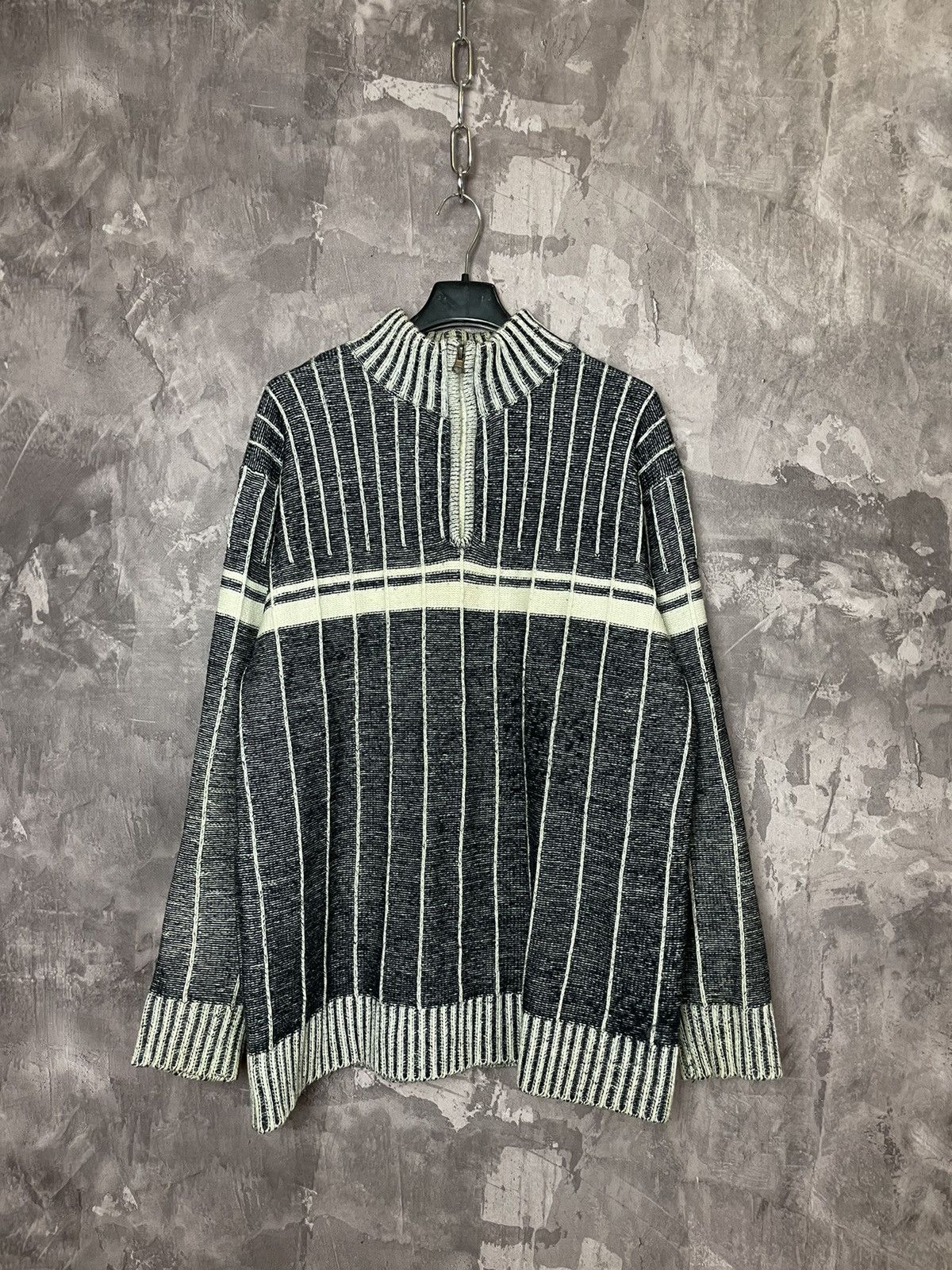 Vintage Y2K VTG 1990s 3D Striped Knit Zip Sweater Japan Skinny Style Size US L / EU 52-54 / 3 - 1 Thumbnail