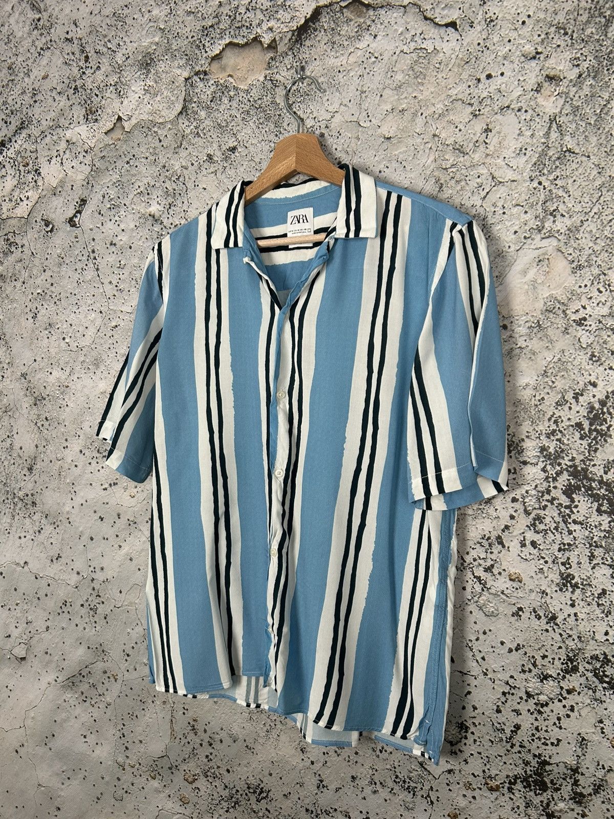 Zara Zara Stripe Blue White Shirt Summer Hawaiian Streetwear Size US M / EU 48-50 / 2 - 2 Thumbnail