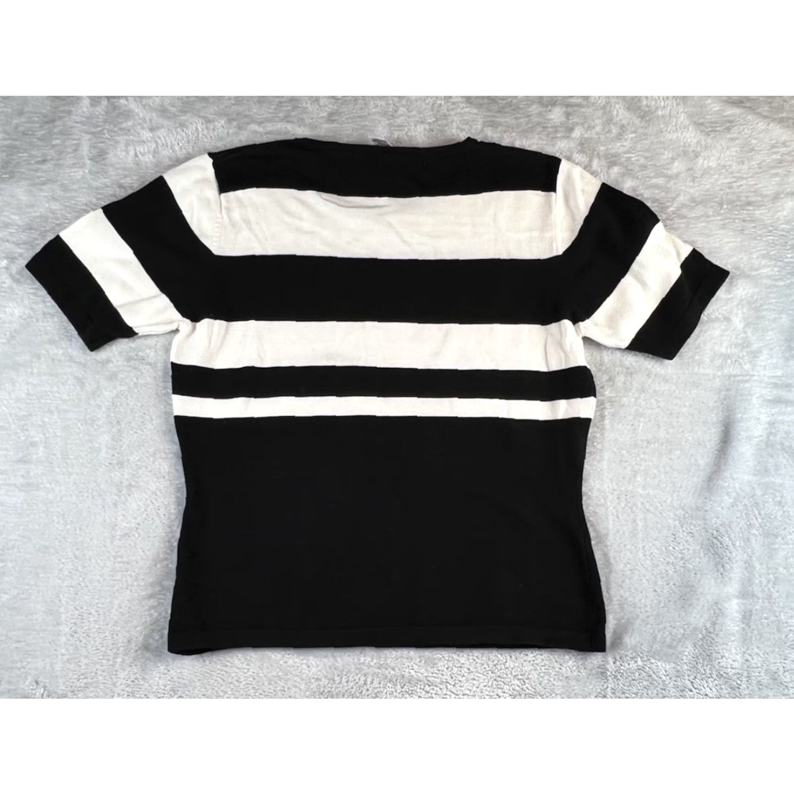 Vintage VINTAGE Black Sweater Womens Medium Striped Crew Neck Pullover Lightweight Preppy 60s-90s Style Easy Care Dry Clean Only Size M / US 6-8 / IT 42-44 - 3 Thumbnail