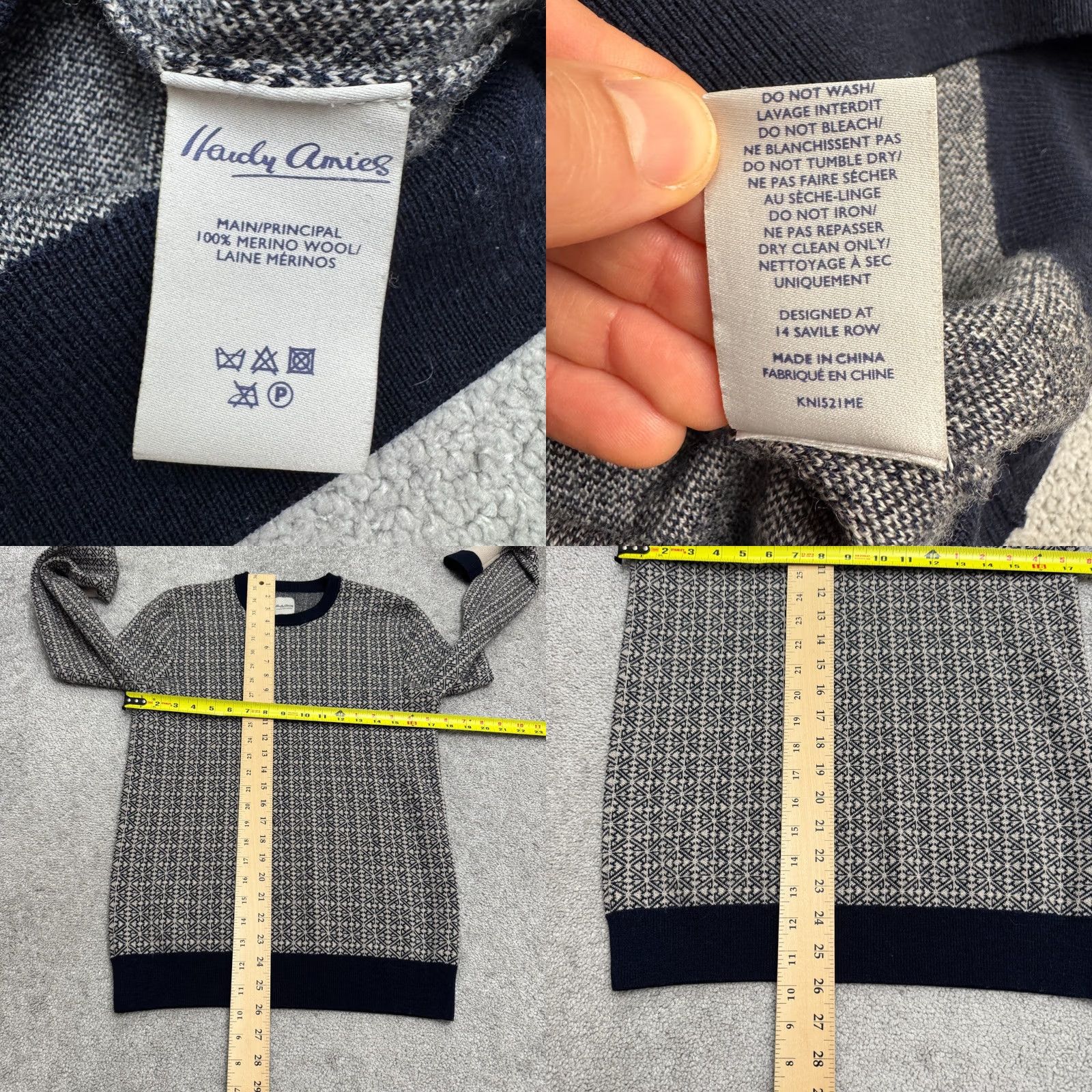 Hardy Amies Hardy Amies Sweater Men Small Navy Merino Wool Geometric Crew Neck Pullover Knit Size US S / EU 44-46 / 1 - 8 Thumbnail